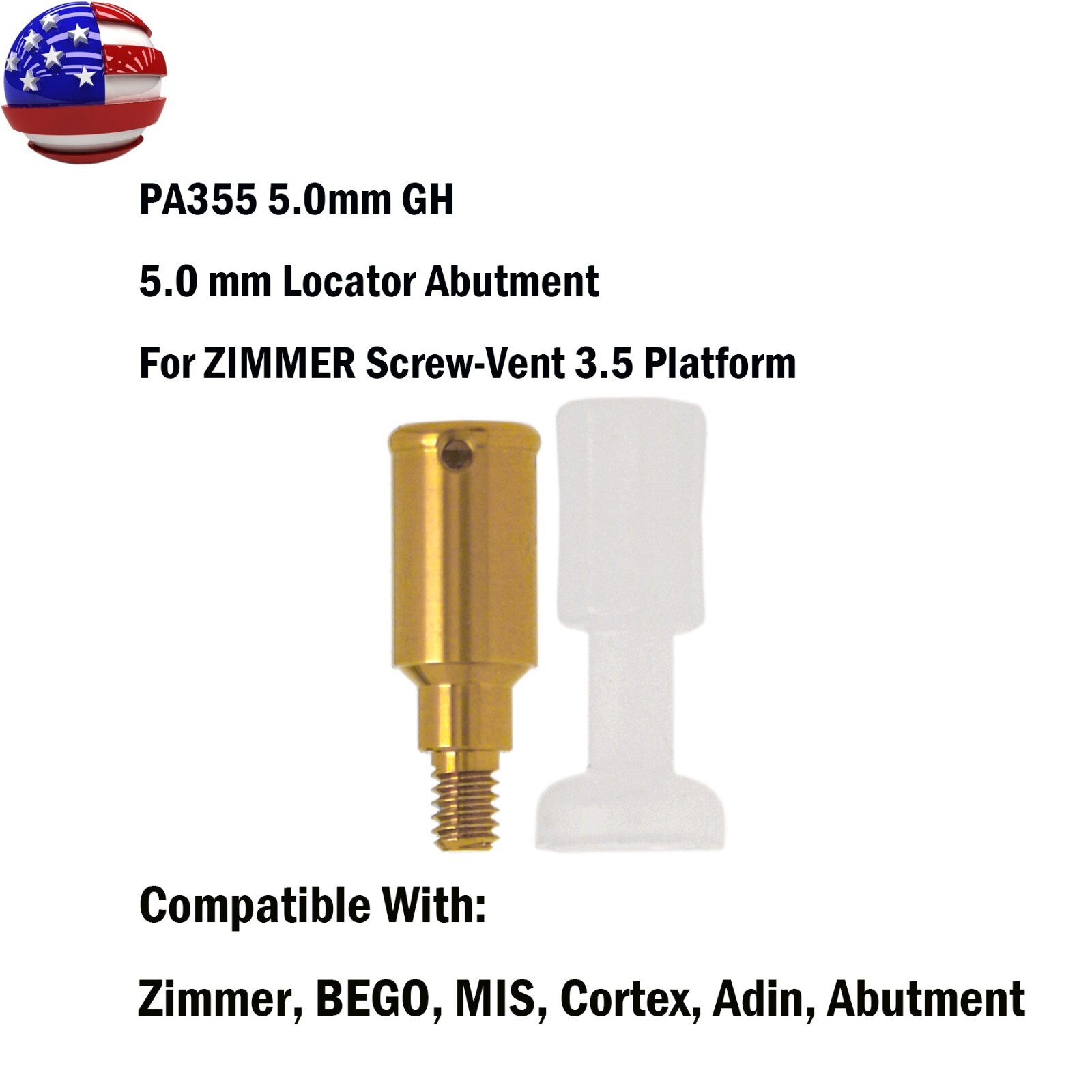 Dental Overdenture Abutment Male Cap Tool for ZIMMER Screw-Vent 3.5 Platform