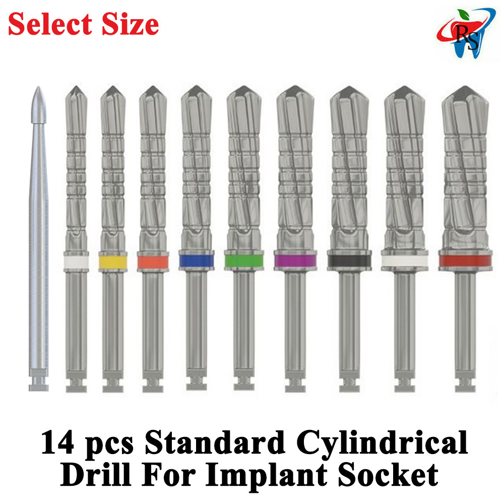 14pcs Dental Standard Cylindrical Drill For Imp lant Socked Surgi cal Tools Burs