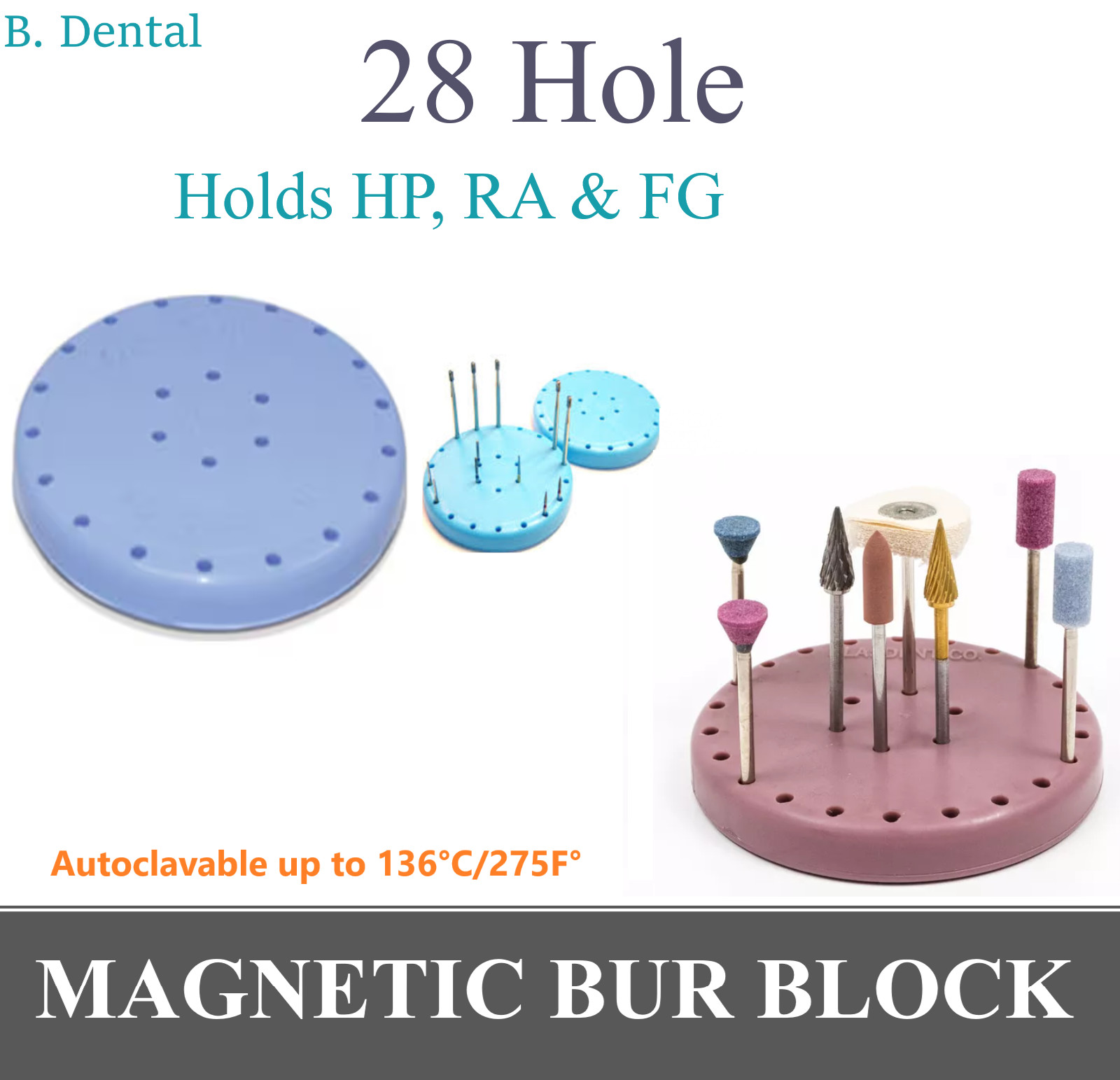 Round Bur Block Magnetic FG RA FGOS Dental Burs Block 7 Hole /28 Hole /14 Hole