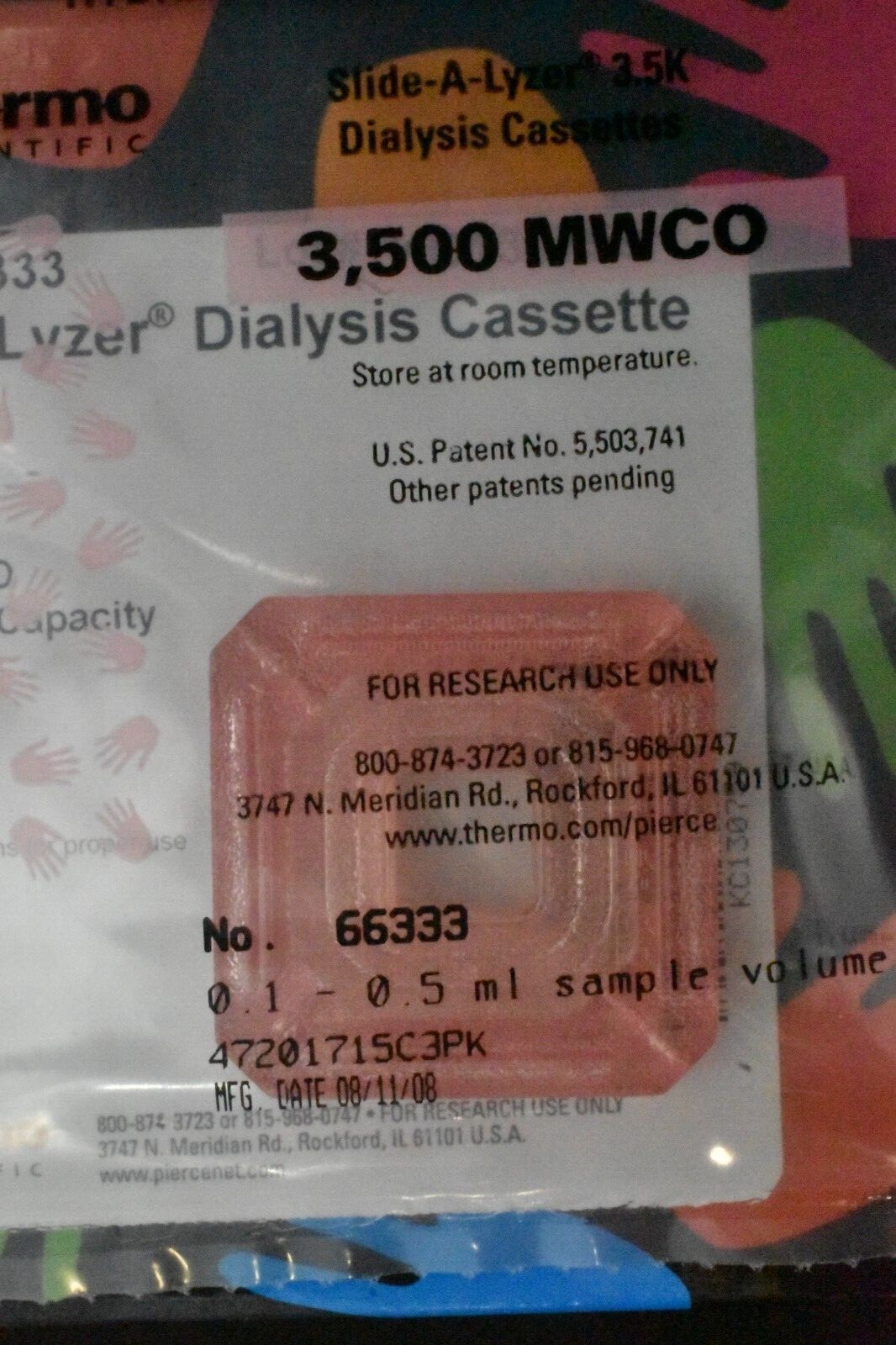 Thermo Scientific 66333 Slide-A-Lyzer 3.5K Dialysis Cassette 0.1-0.5 ml (10/Pk)