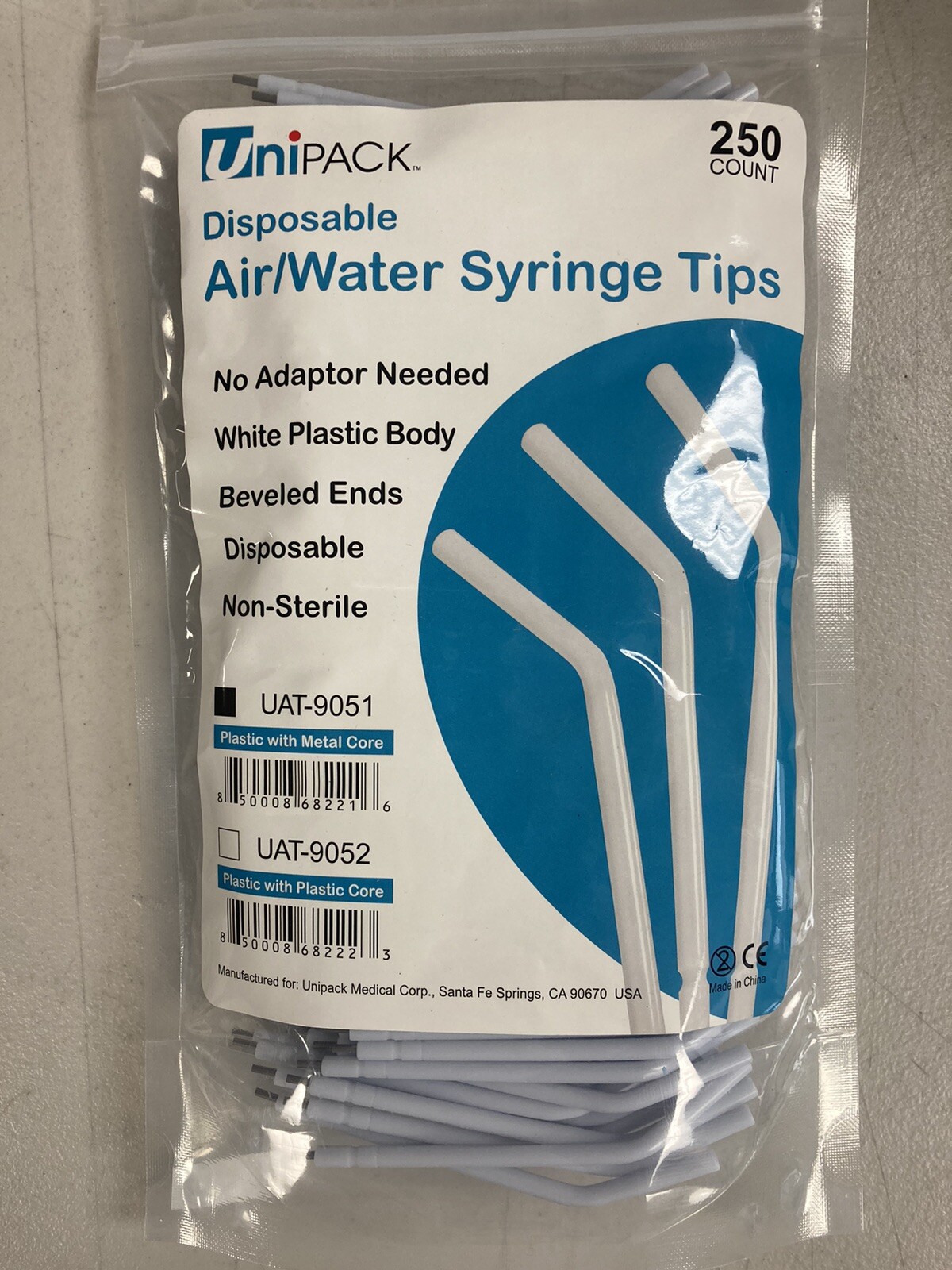 Dental Air Water Syringe Tips Disposable 3-way White with Metal Core 250pcs/Bag