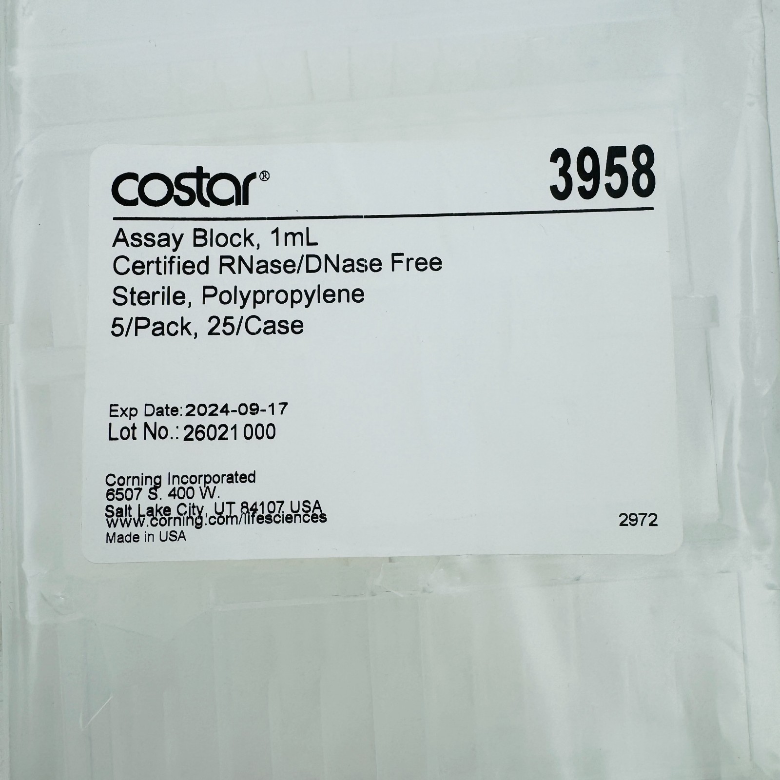 2 Pack Corning Costar 3958 Assay Block 1mL RNase DNase Free EXPIRED