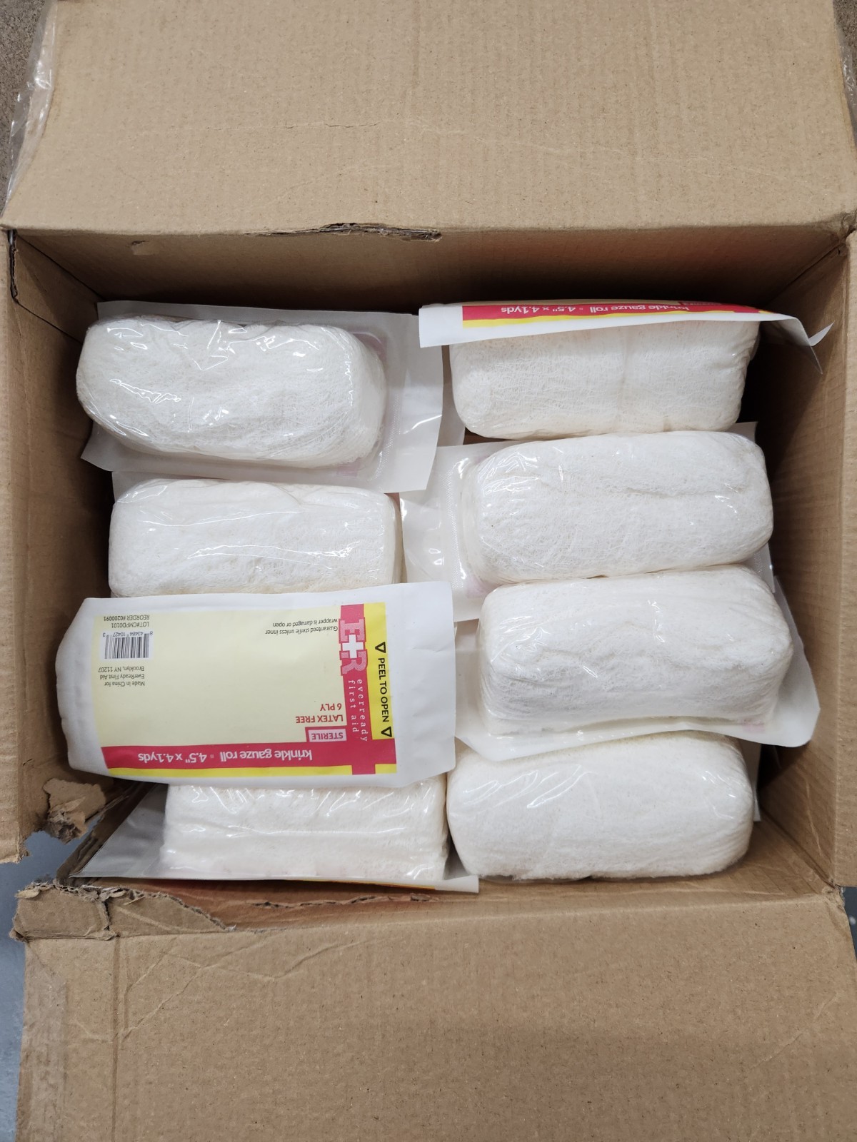 ER Everready 1st Aid Krinkle Gauze Roll 4.5” X 4.1 Yds,24 Count,Latex Free,6 Ply