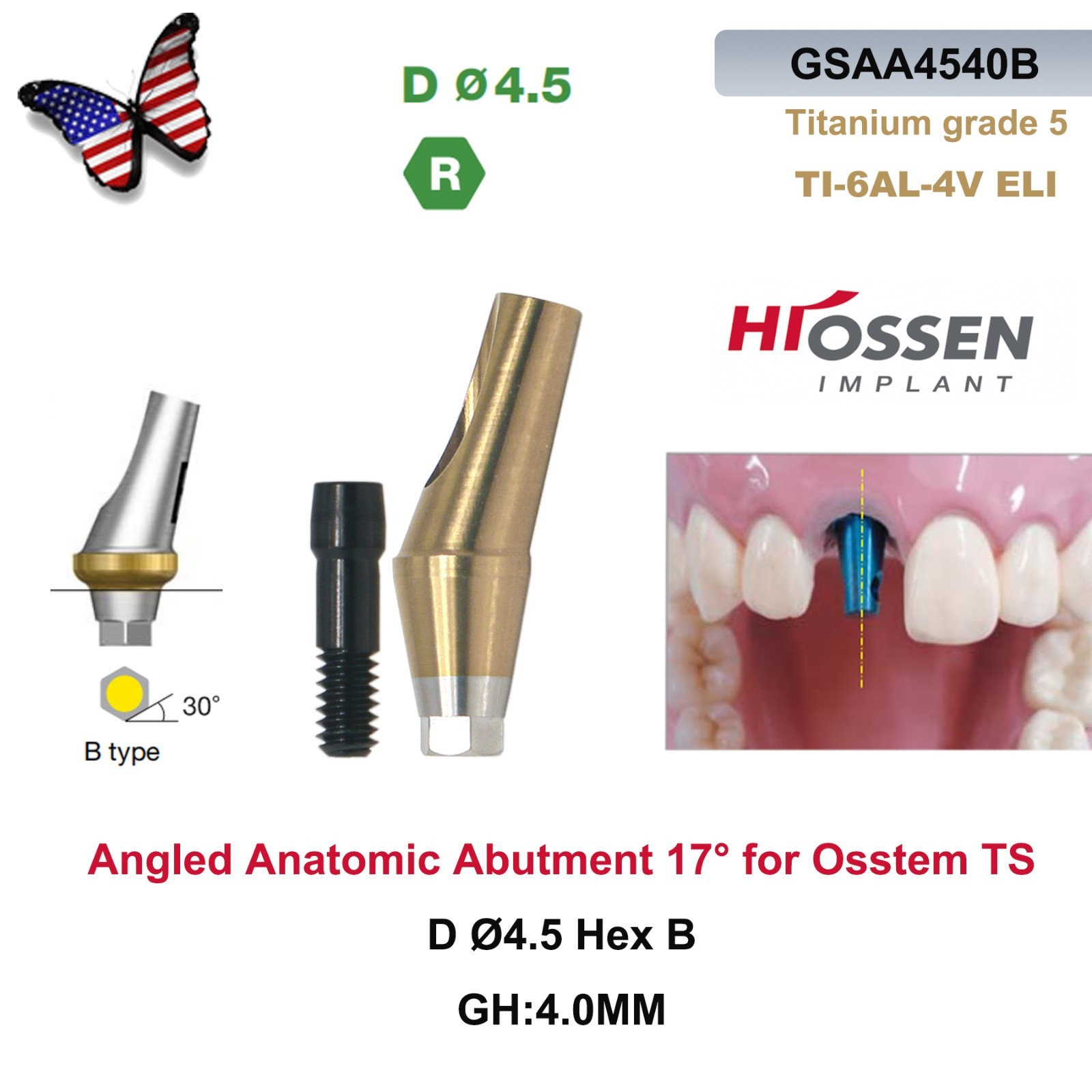 US Dental 17° Angled Abutment For Hiossen ET III Osstem TS Mini Regular Platform