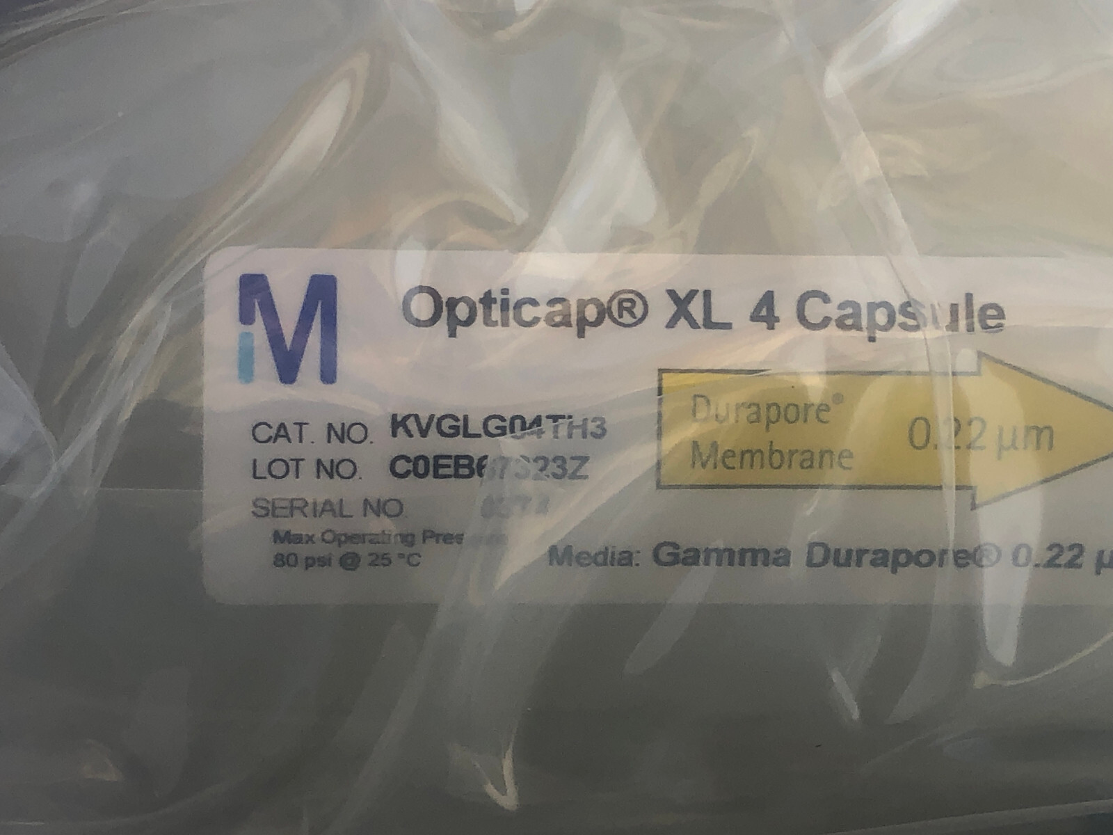 Millipore Opticap XL 4 Capsules 0.22um | Cat No KVGLG04TH3 | NEW