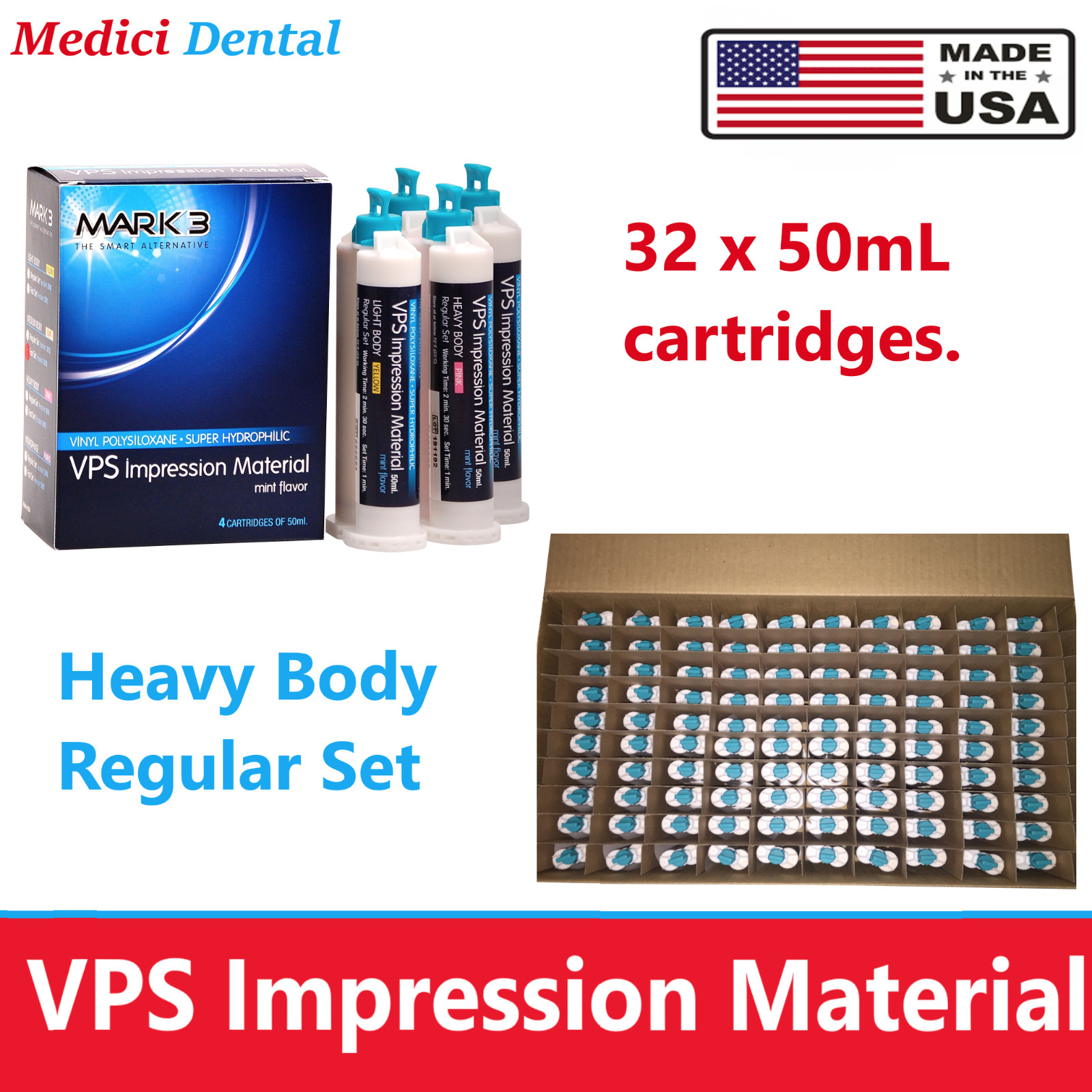 32 x 50mL cartridges HEAVY BODY REGULAR SET VPS Impression Material, Mark3, USA