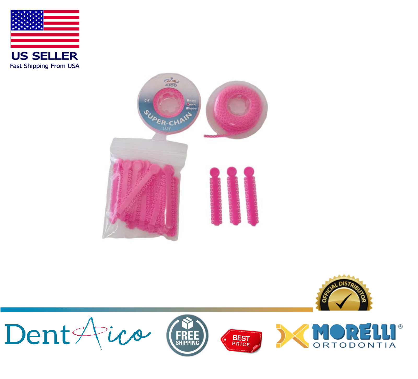 Elastic Ligature Modules & Power Chain Short Rose Dentaico Orthodontic Supply