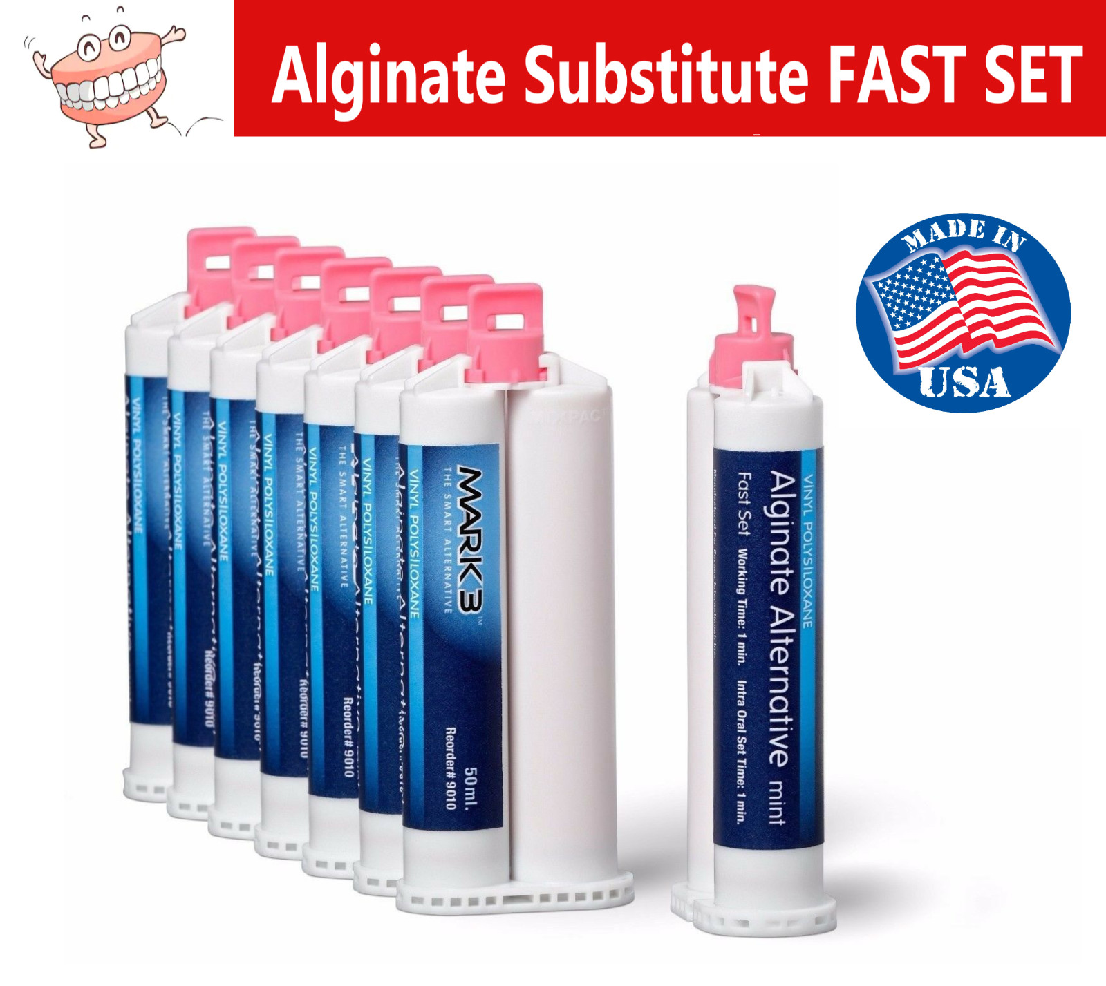 Dental Alginate Substitute 8 x 50mL Cartridges FAST SET – Mark3 9010, Made in US