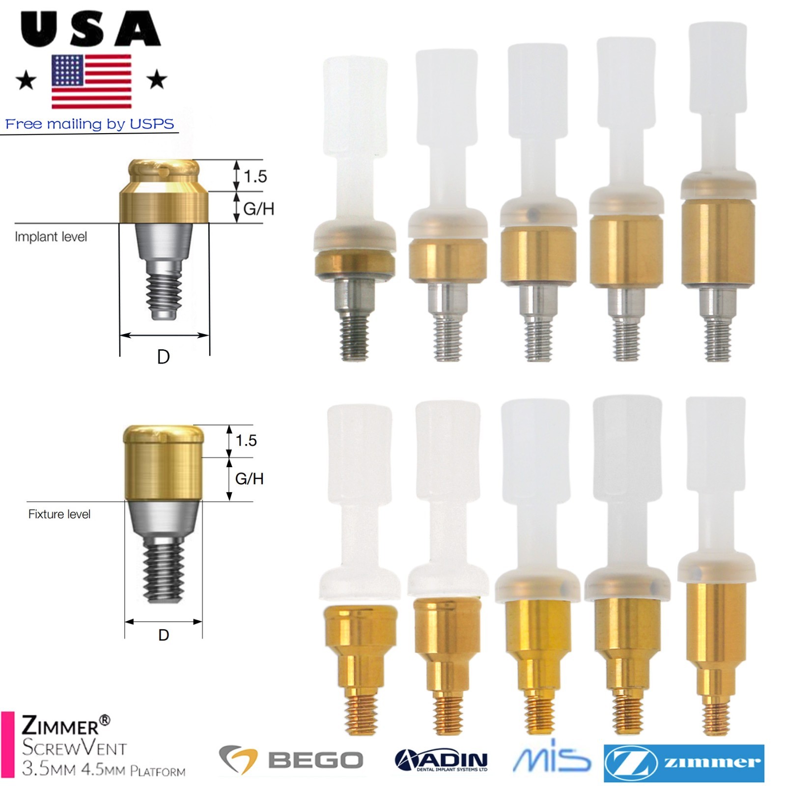 Implant ZEST Locator Attachment Abutment Fits Hiossen NobelActive CC Zimmer TSV