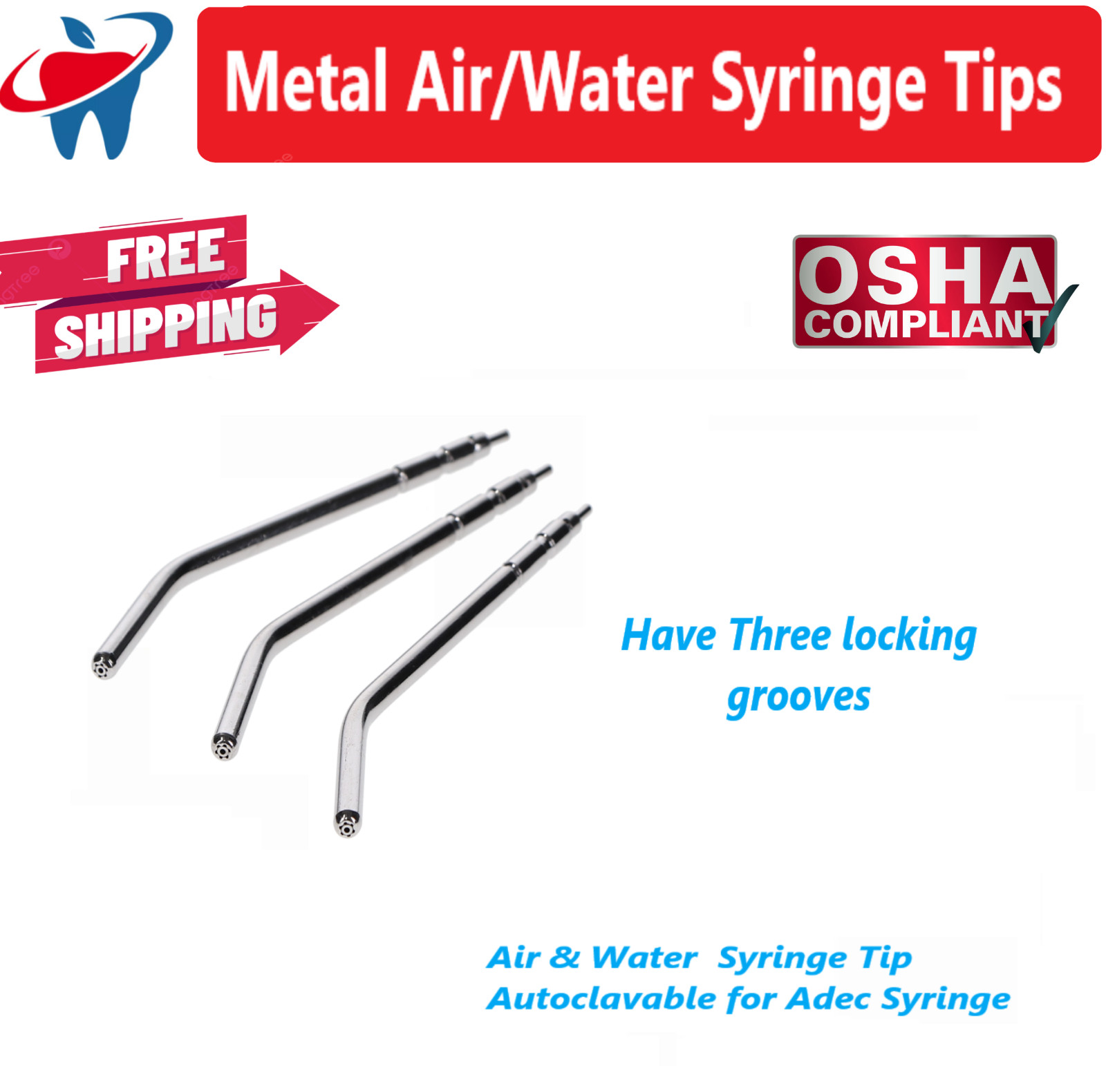 A-Dec Metal Tips Dental Air Water Syringe Tips Metal 3-Way A-Dec Style 5-50/bx