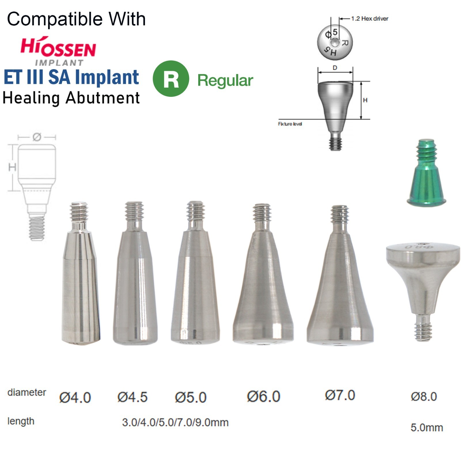 Dental Healing Abutment Cap Compatible with Hiossen ET III SA Regular Platform