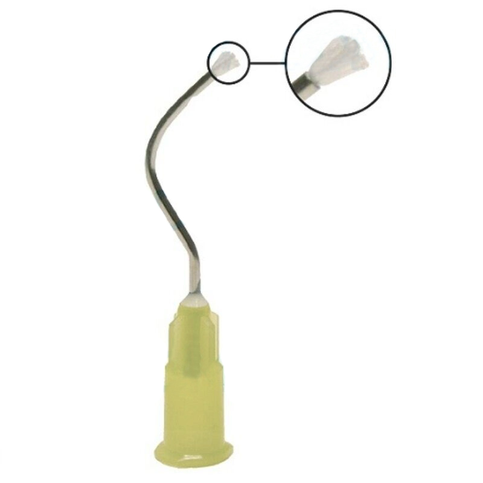 Dental Delivery Tip Prebent Metal Infusor Tip Brush Padded End 19G Yellow 100pk