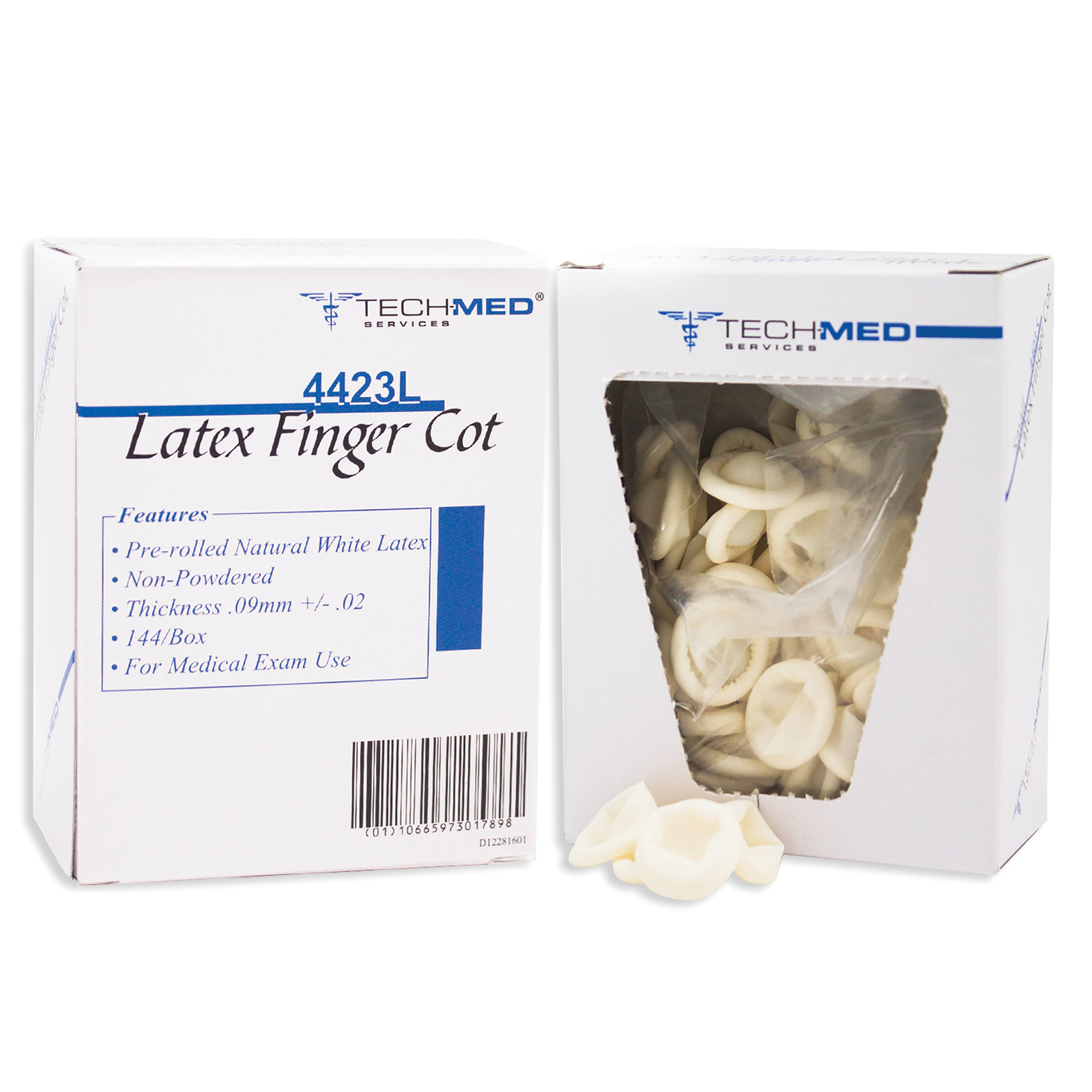 Latex Finger Cot Powder Free Natural White 0.09 mm Thickness 144/Box TECHMED