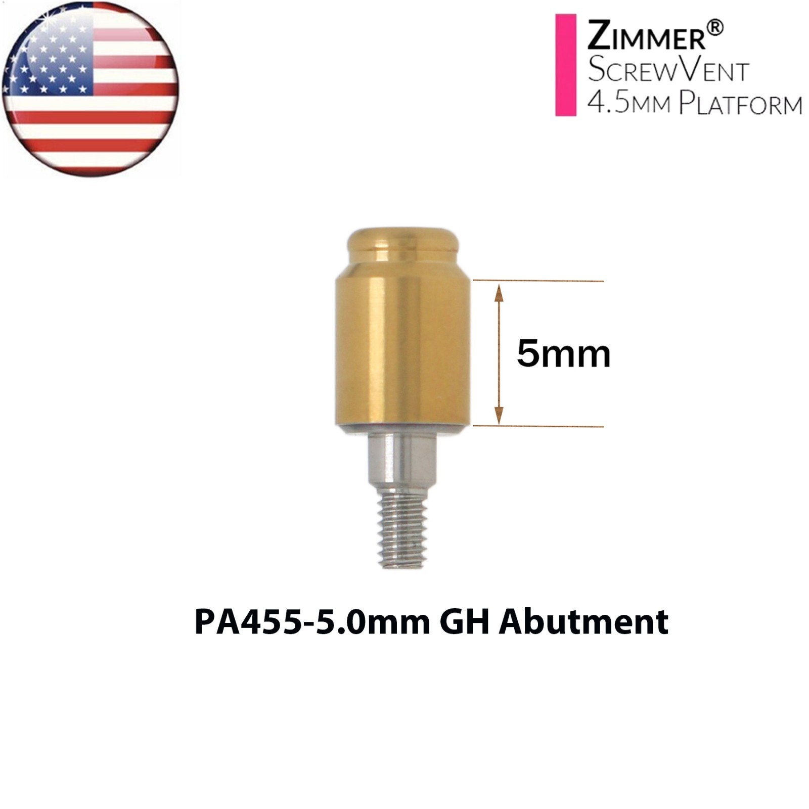 US Locator Tapered Abutment For Zimmer Screw Vent Ø3.5/4.5mm & Male Cap Inserts
