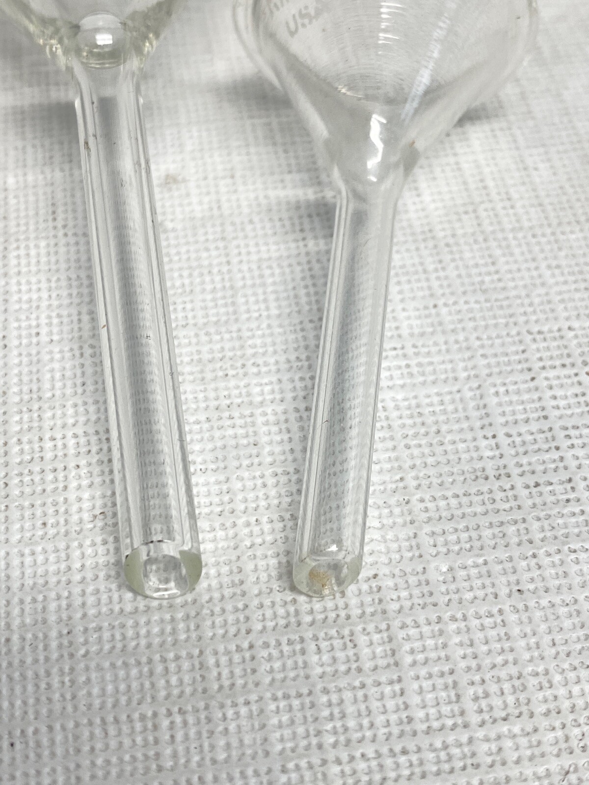 (Lot of 2) KIMAX KIMBLE Glass Short Stem Filling Funnels 40mm 24mm ID