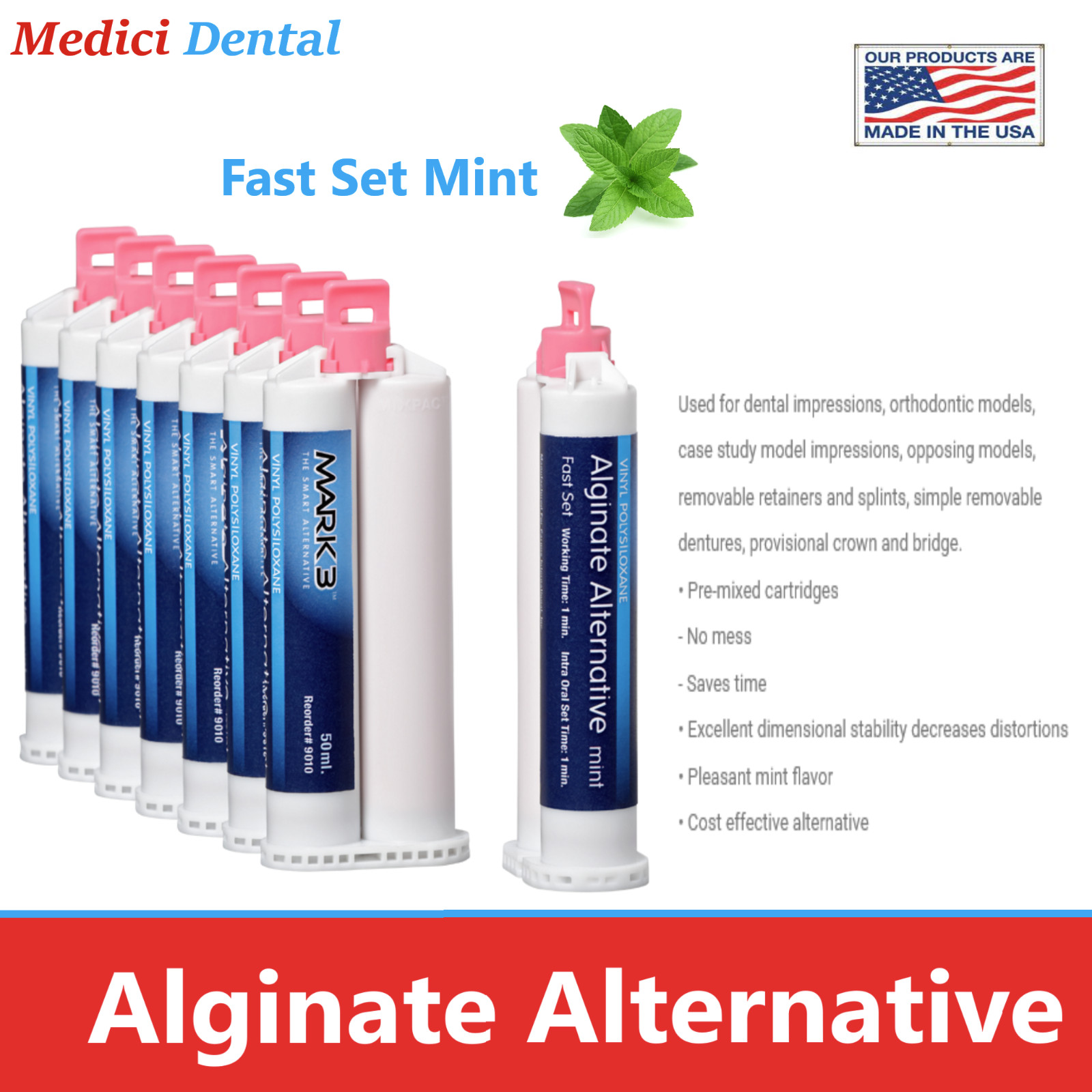 Dental Alginot Mark3 Alginate Substitute Alternative 4 or 8 x 50mL, Fast Set USA