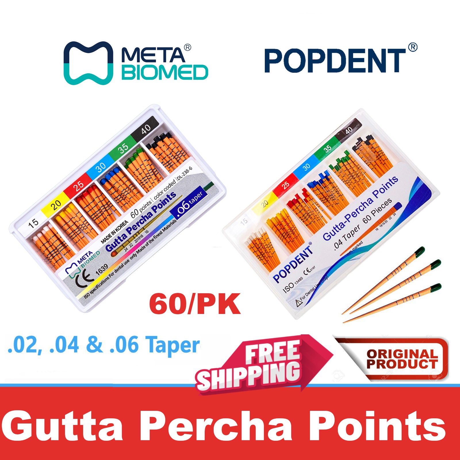 GUTTA PERCHA POINTS Taper 0.4 or 0.6, or Standart Taper, All Sizes Dental Meta