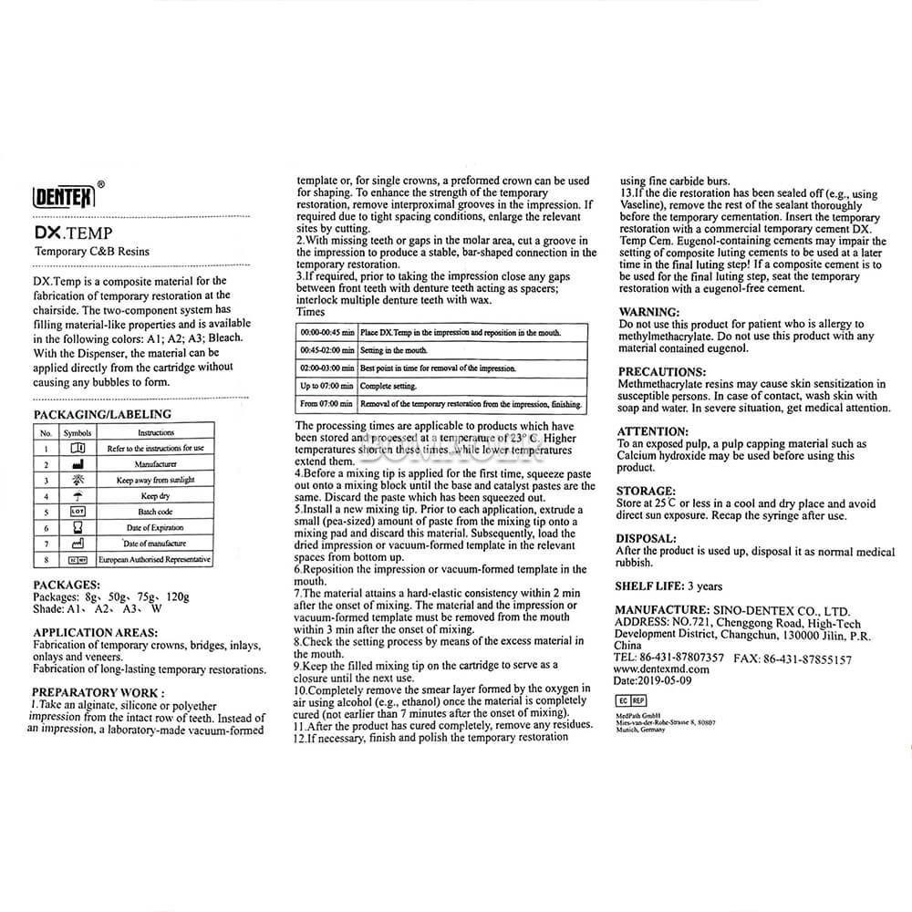 DX.TEMP Temporary Crown & Bridge Resins for Fabrication Shade W 75g/pack