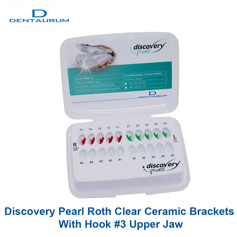 Dentaurum Discovery Pearl Roth Clear Ceramic Brackets With Hook #3 Upper Jaw