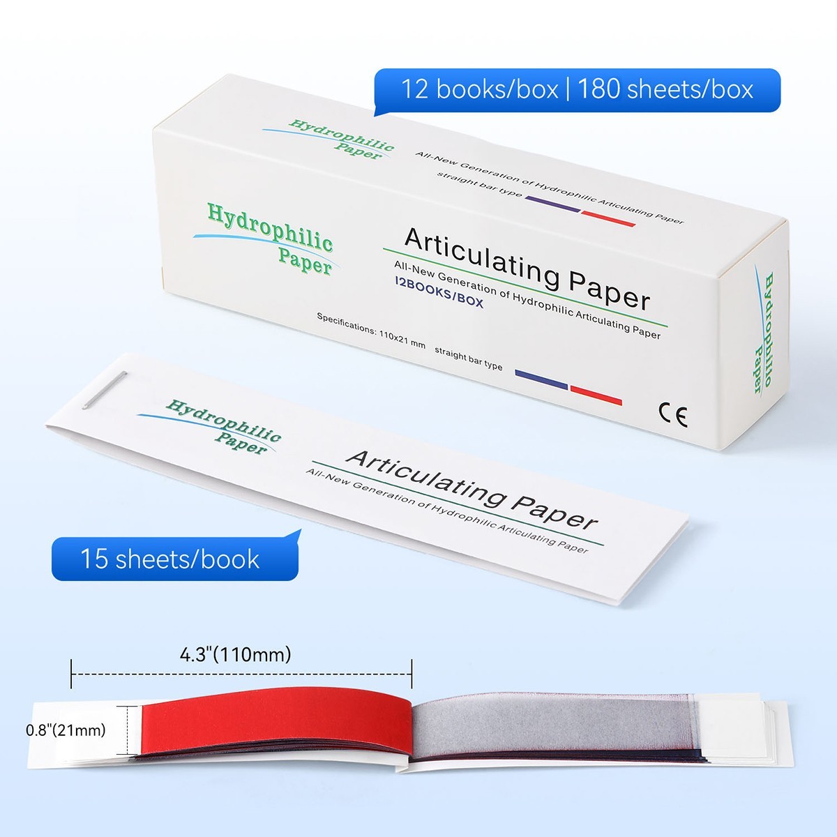AZDENT Dental Articulating Paper Double Sided Strips Thick 100µm Blue/Red