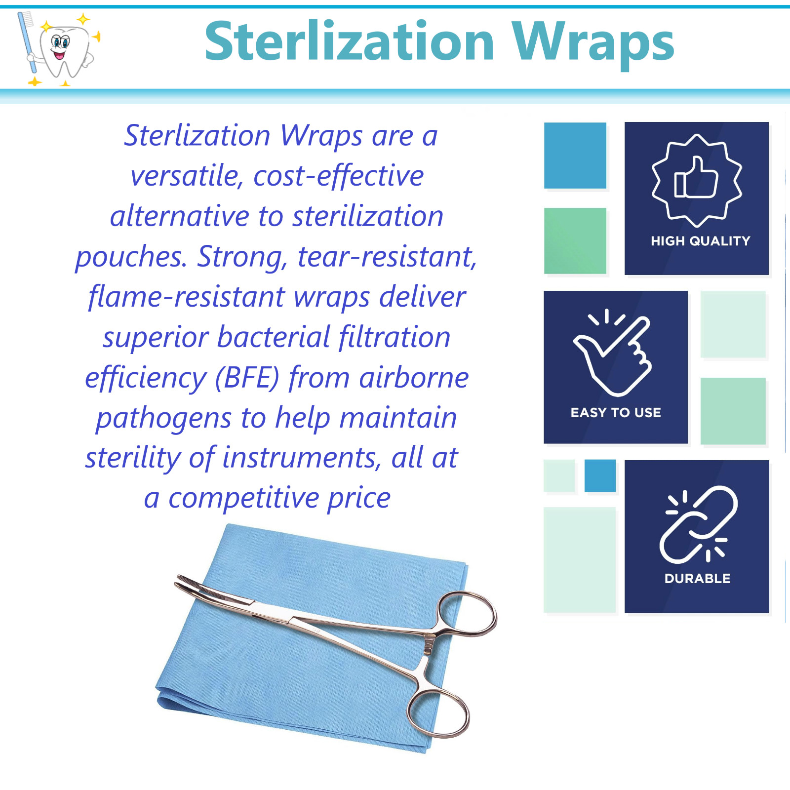 Sterilization Wrap Sheet Autoclave SMMS Non-Woven 12 x12″, CSR Wraps, 100-500/Pk