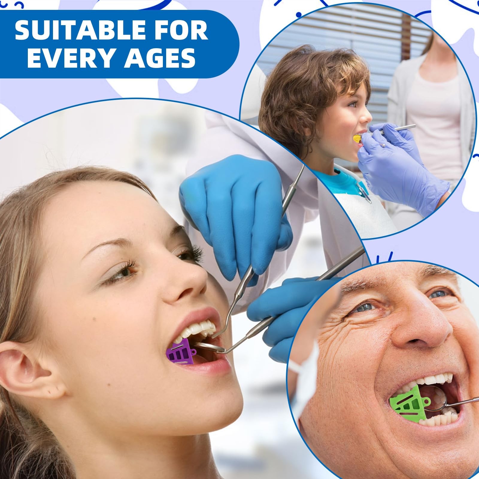 6 Pack 3 Sizes Dental Silicone Bite Blocks, Color Coded Multicolor