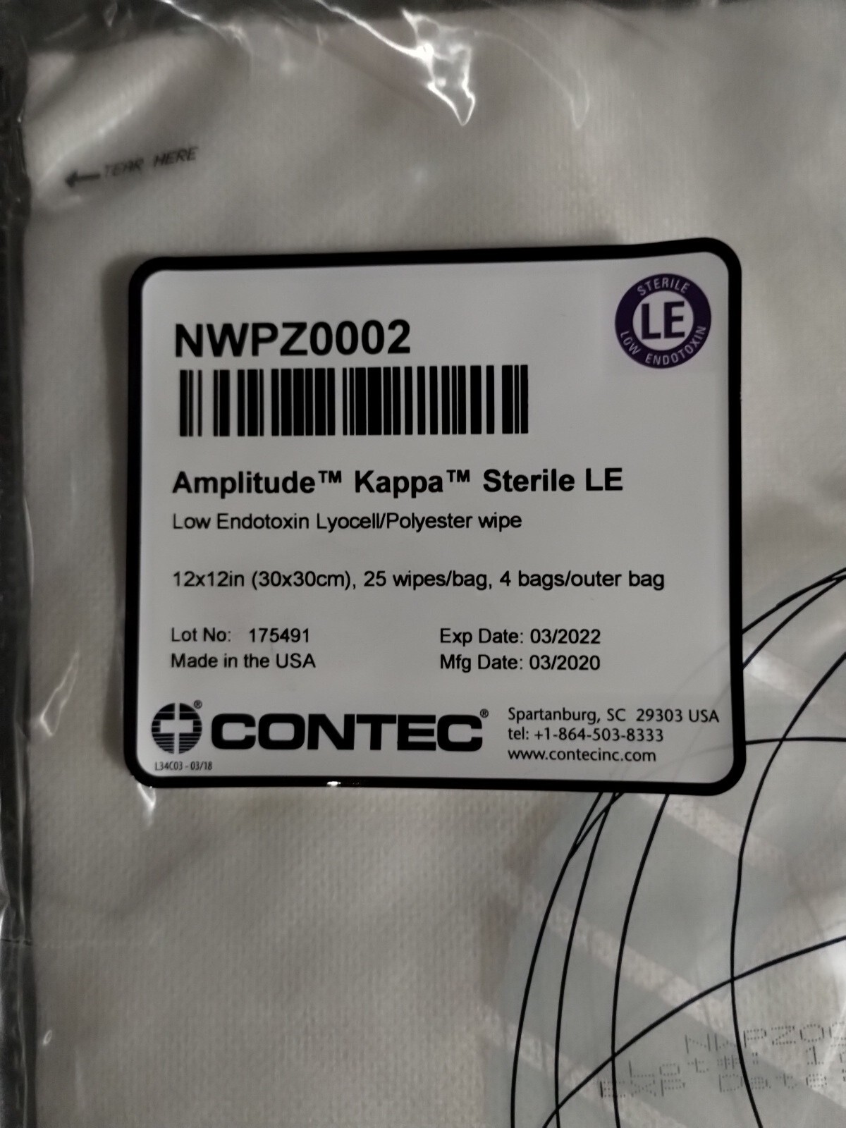 WIPE, DRY DUPONT POLY/CELL NONPYROG STR 12X12 . 25wipes/Bag