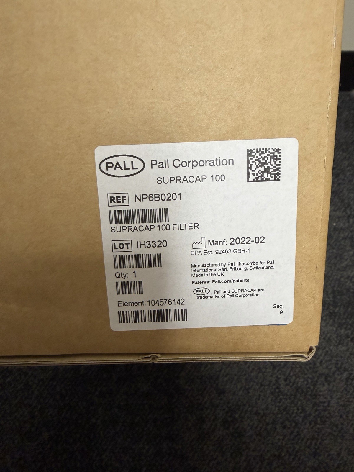 Pall NP6B0201 Supracap 100 Filter MFG 2022 NEW