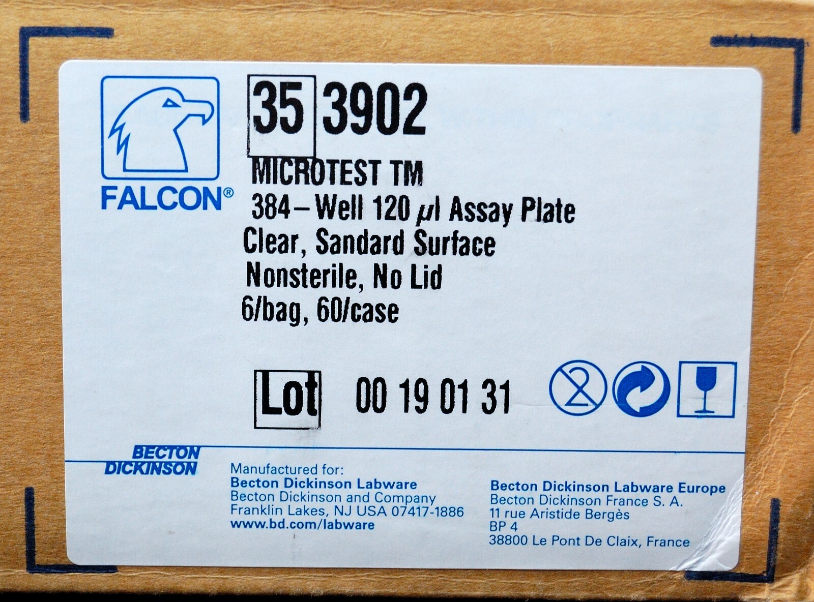 BD Falcon Microtest 384 Well 120µl Assay Plates, Clear, 6/bag, 48/case, #353902