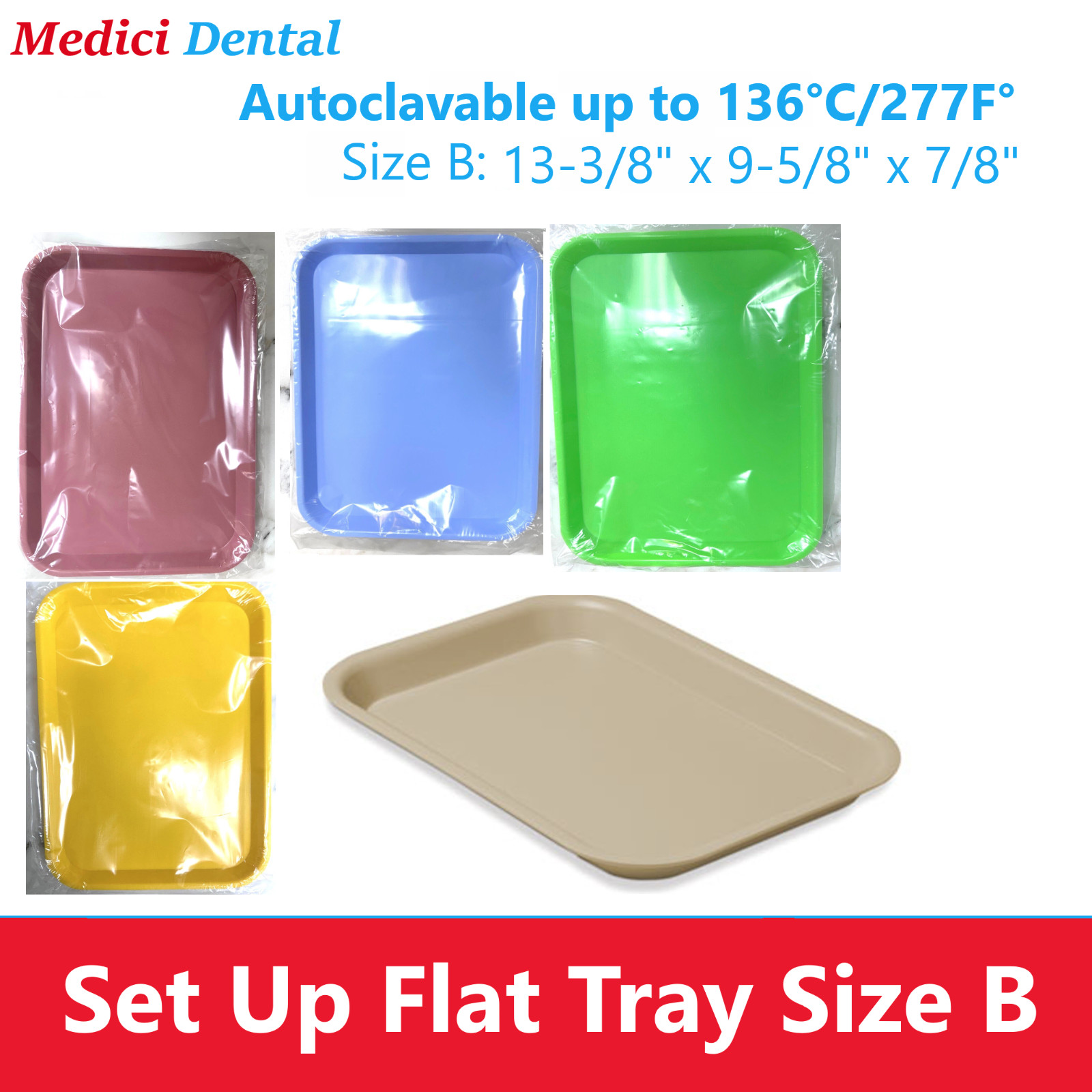 Dental Autoclave Plastic Instrument Set Up Flat Tray Size B (Pick 15 Colors)