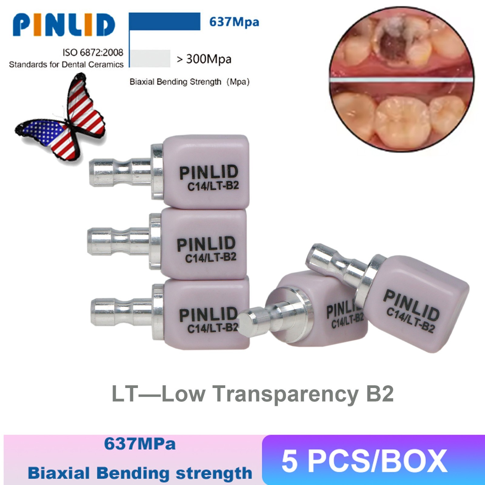 US Dental IPS e.max CAD/CAM C14 LT Lithium Disilicate Blocks CEREC 5 Pcs / Box