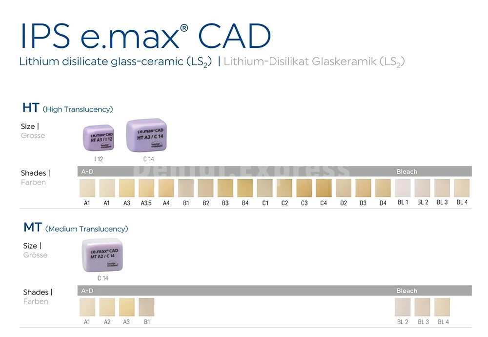 IPS E.MAX Dental Glass Ceramic Lithium Dislicate Blocks CEREC Emax CAD Block