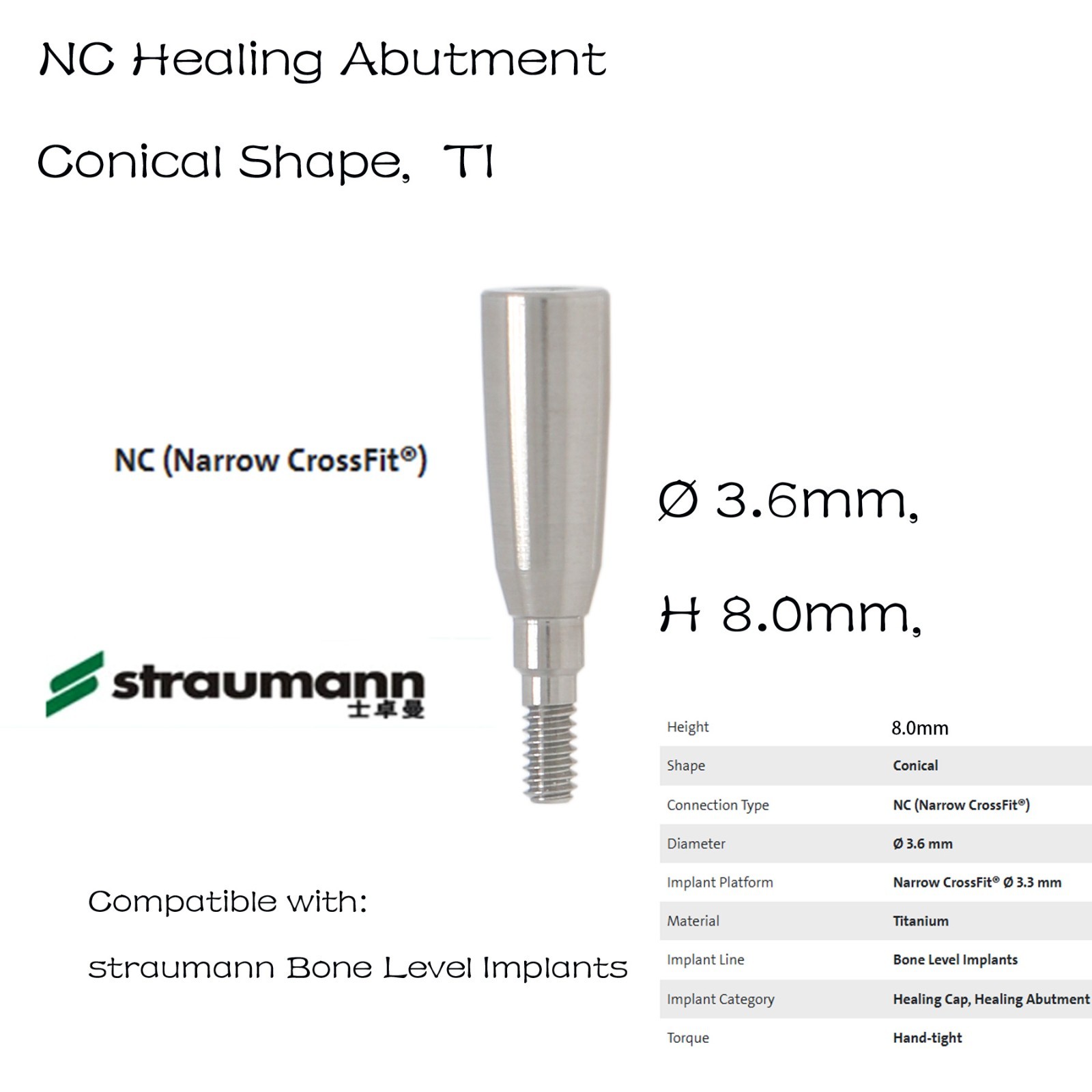 NC Dental Healing Abutment Healing Closure Narrow for Straumann ITI Bone Level