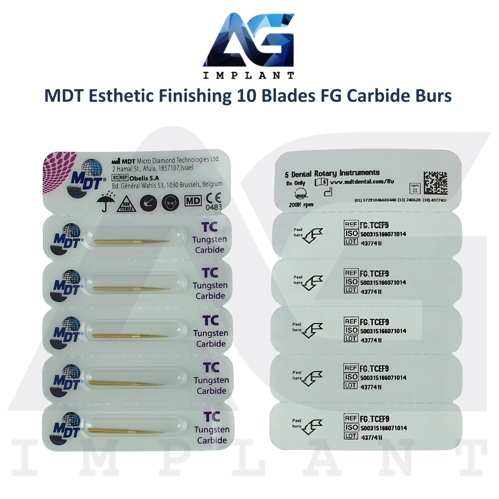 MDT FG Carbide Esthetic Finishing 10 Blades Bur Ø0.14mmX9.0mm Polish Tooth