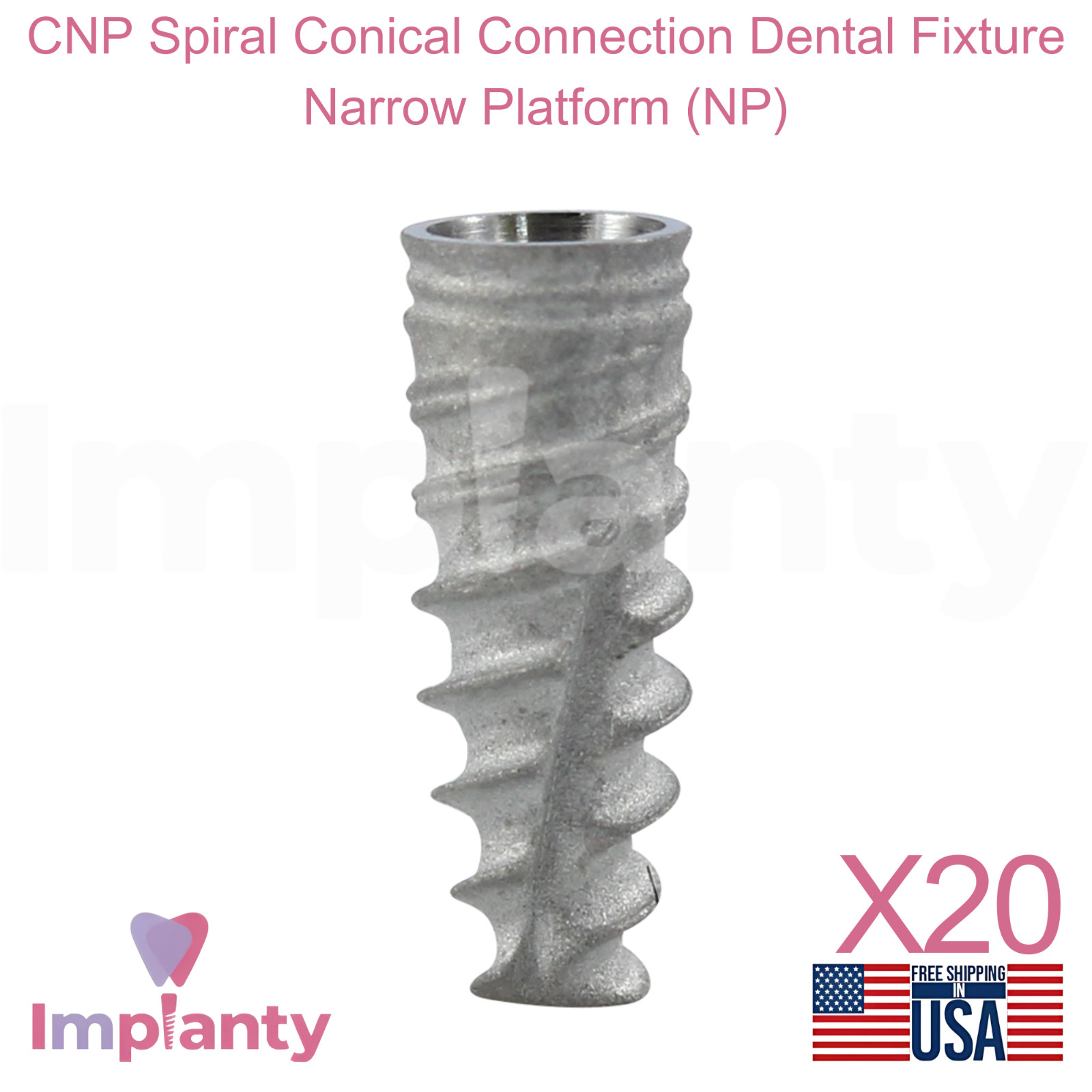 20x GDT CNP Spiral Conical Connection Hex Dental Fixture Narrow Platform NP