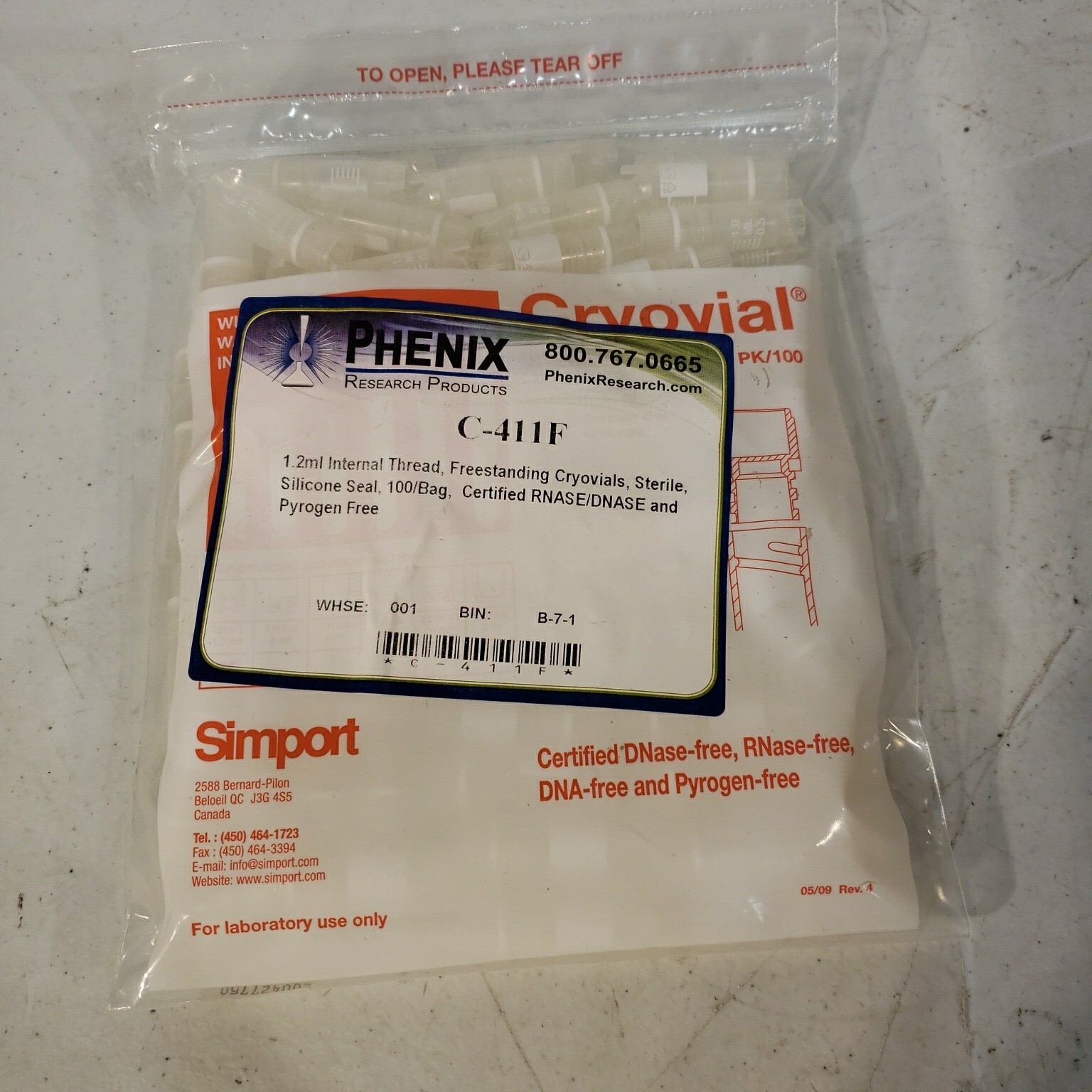 Phenix Research/Simport C-411F Freestanding Cryovials 1.2mL NOS