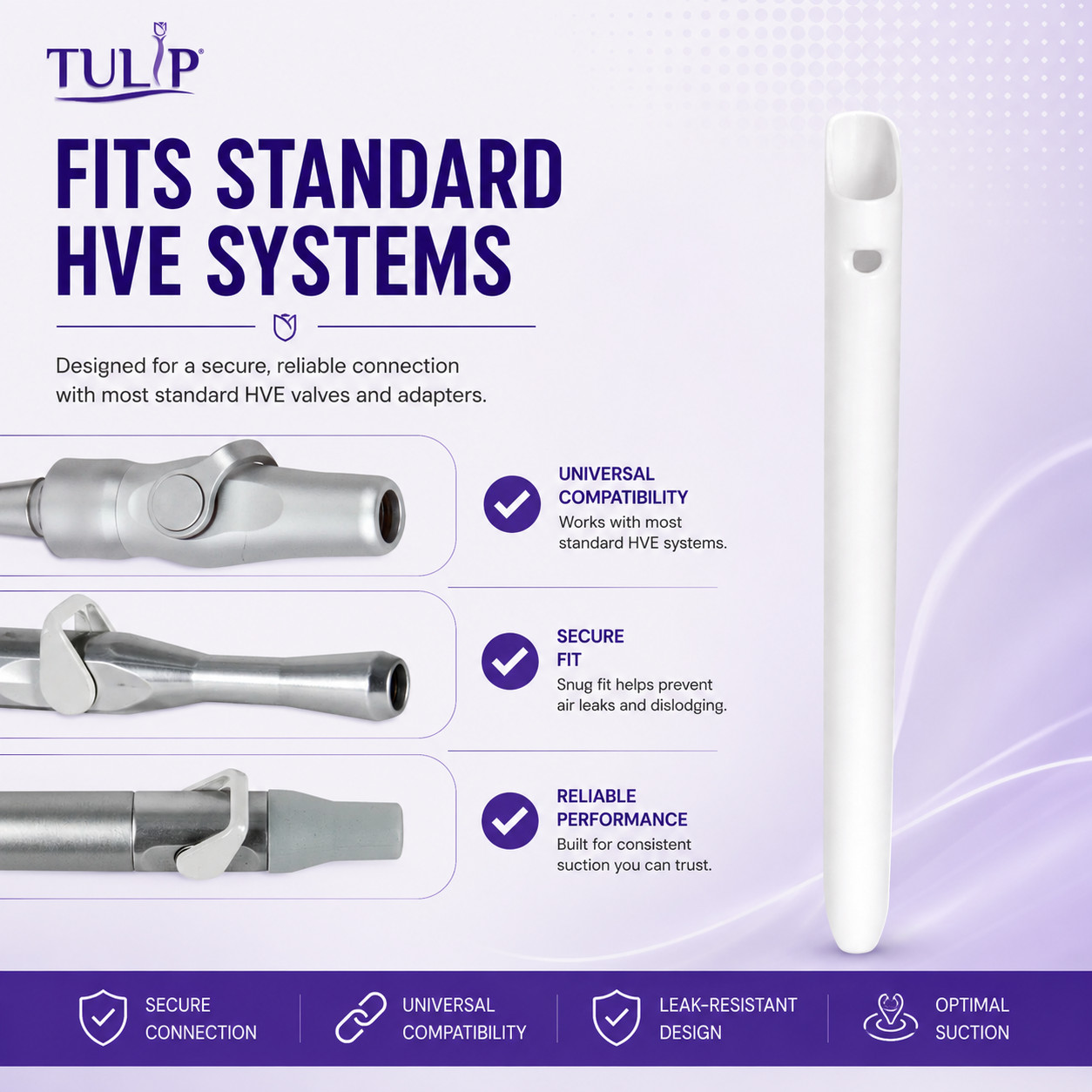 100 Disposable Dental HVE Suction Tips Vented Latex Free White Evacuation Tulip