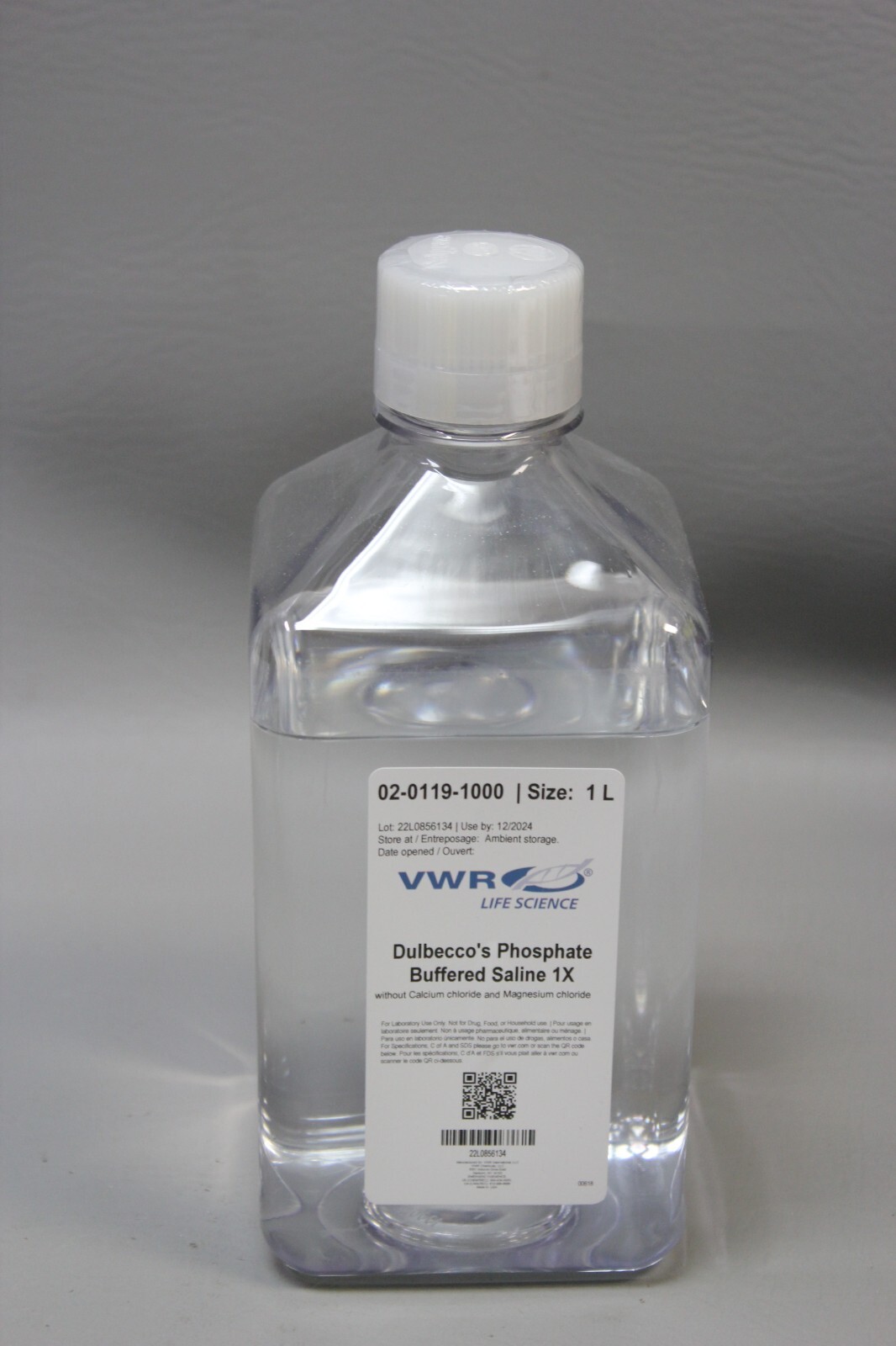 NEW 1L BOTTLE OF VWR DULBECCO’S PHOSPHATE BUFFERED SALINE 1X 02-0119-1000 DPBS