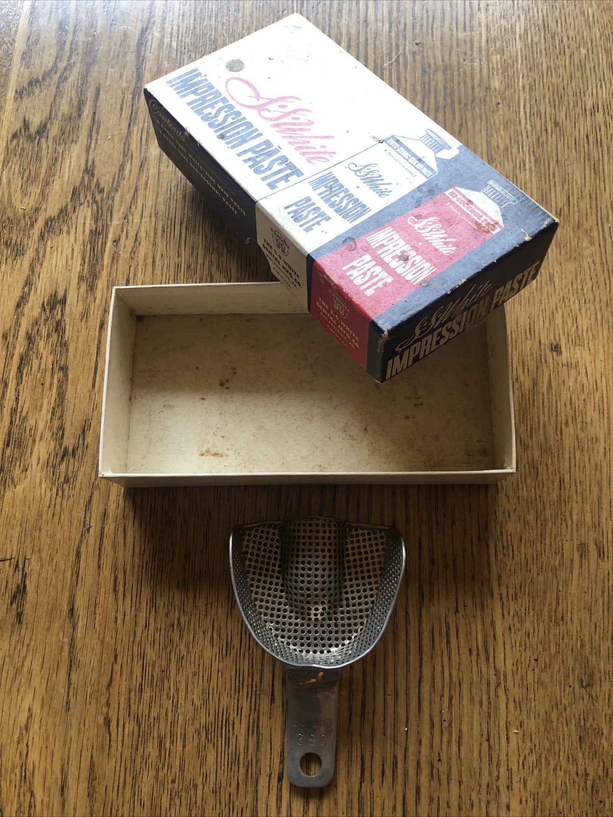 Vintage BISCO IMPRESSION TRAY AND EMPTY SS WHITE IMPRESSION PASTE BOX