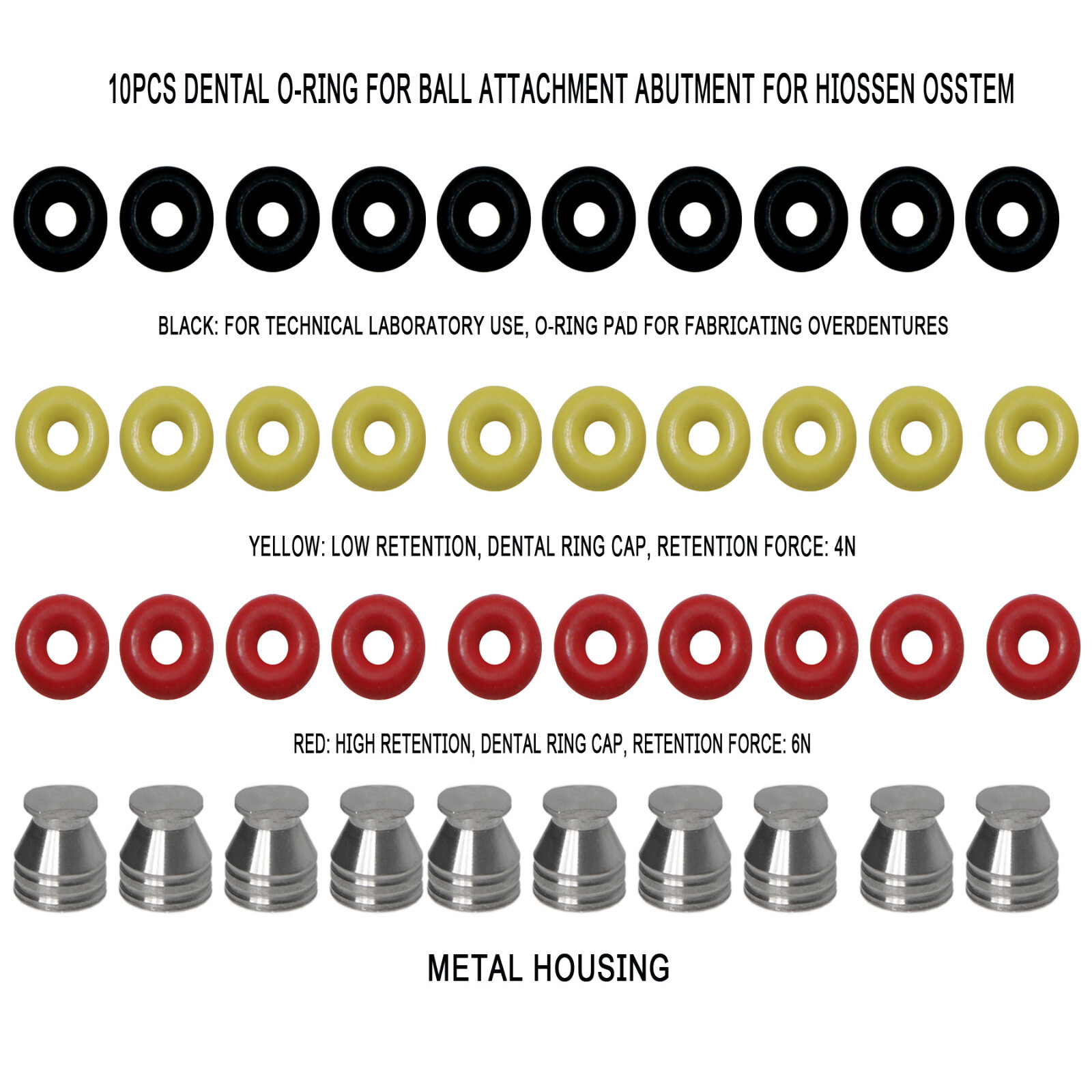 10PCS Implant Dental O-ring Kit for Ball Abutments Attachment for Hiossen Osstem