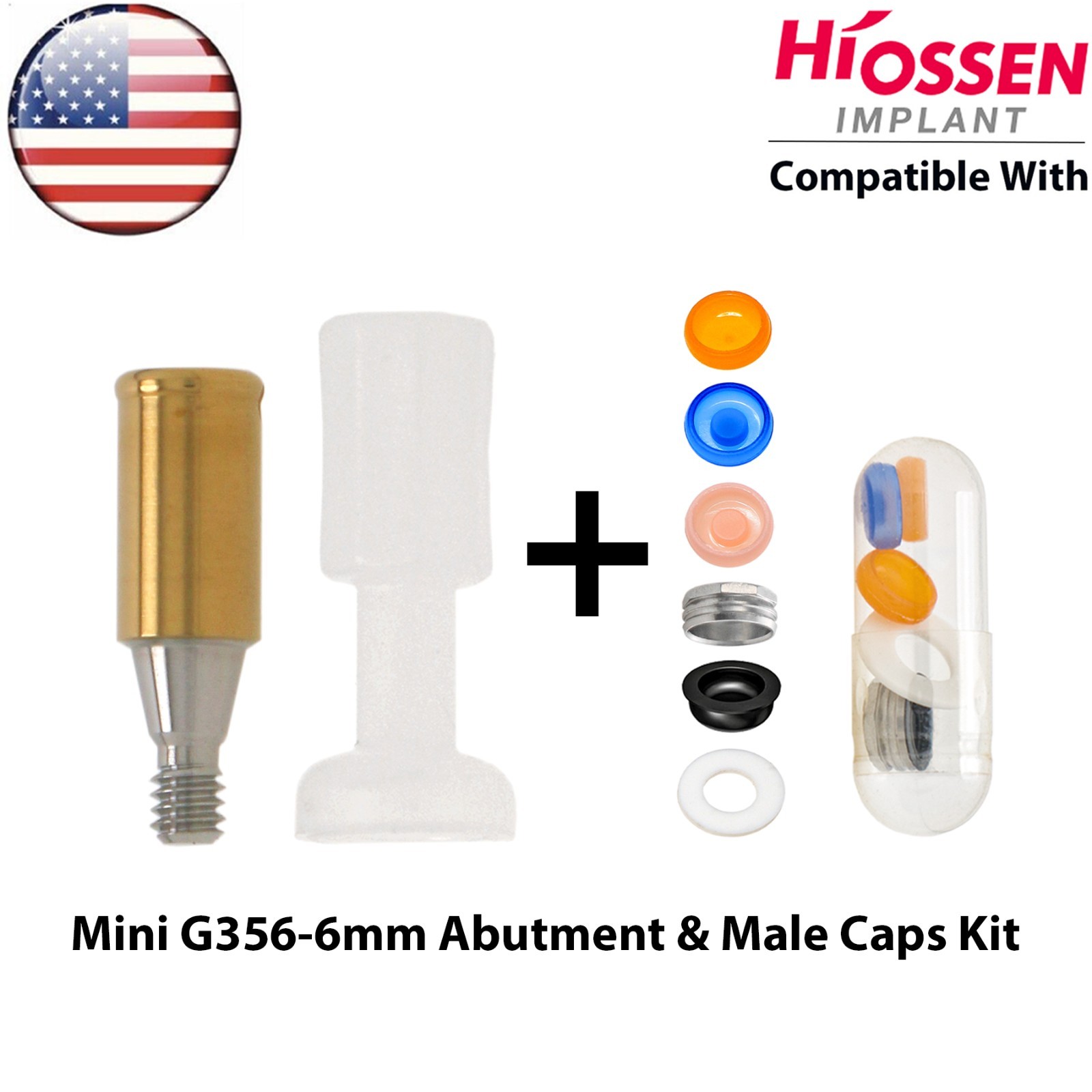 US Fit HIOSSEN Mini Dental Overdenture Locator Abutment 1-6mm GH & Male Caps Kit