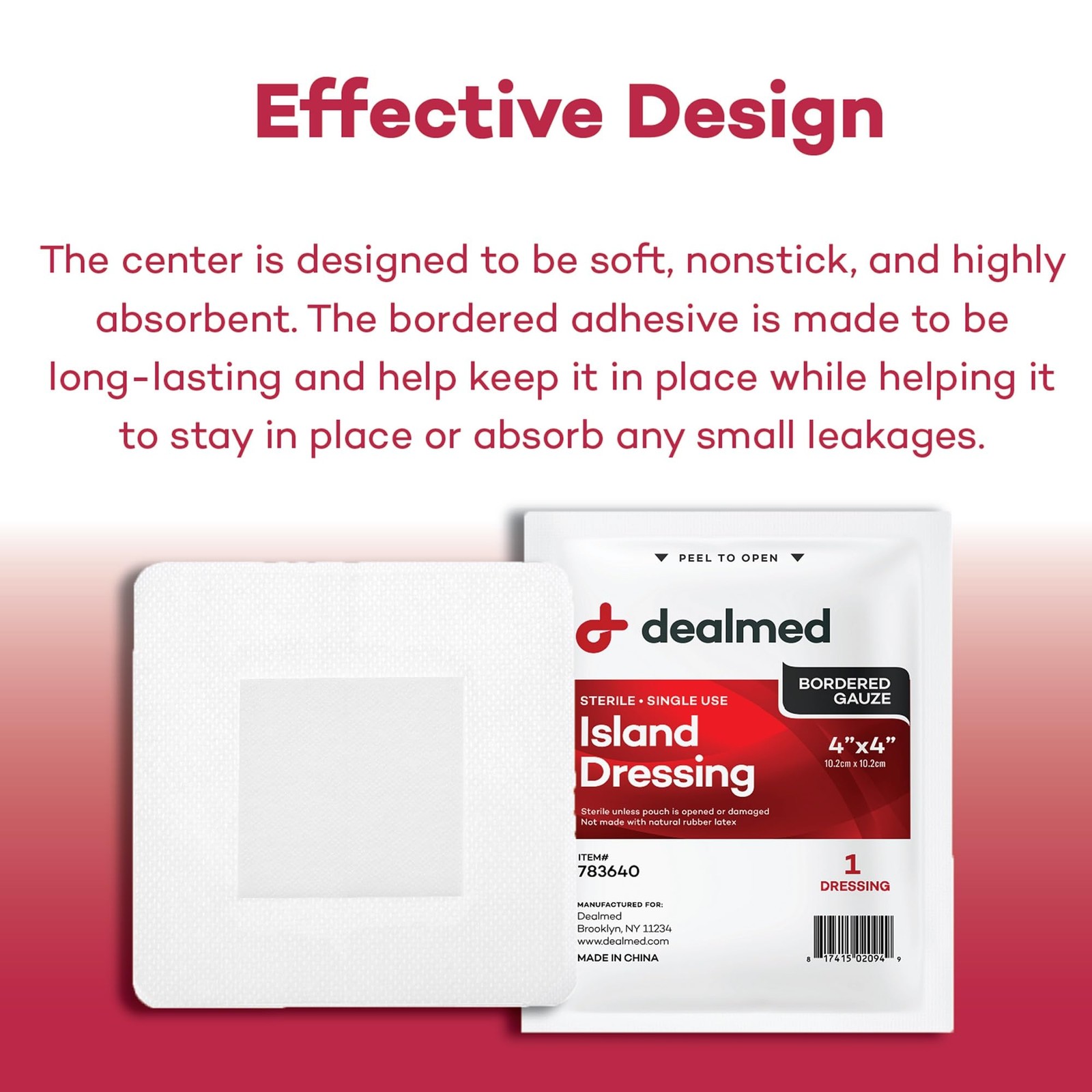 Dealmed Sterile Bordered Gauze Island Dressings 4×4 Inch (Pack of 25), White