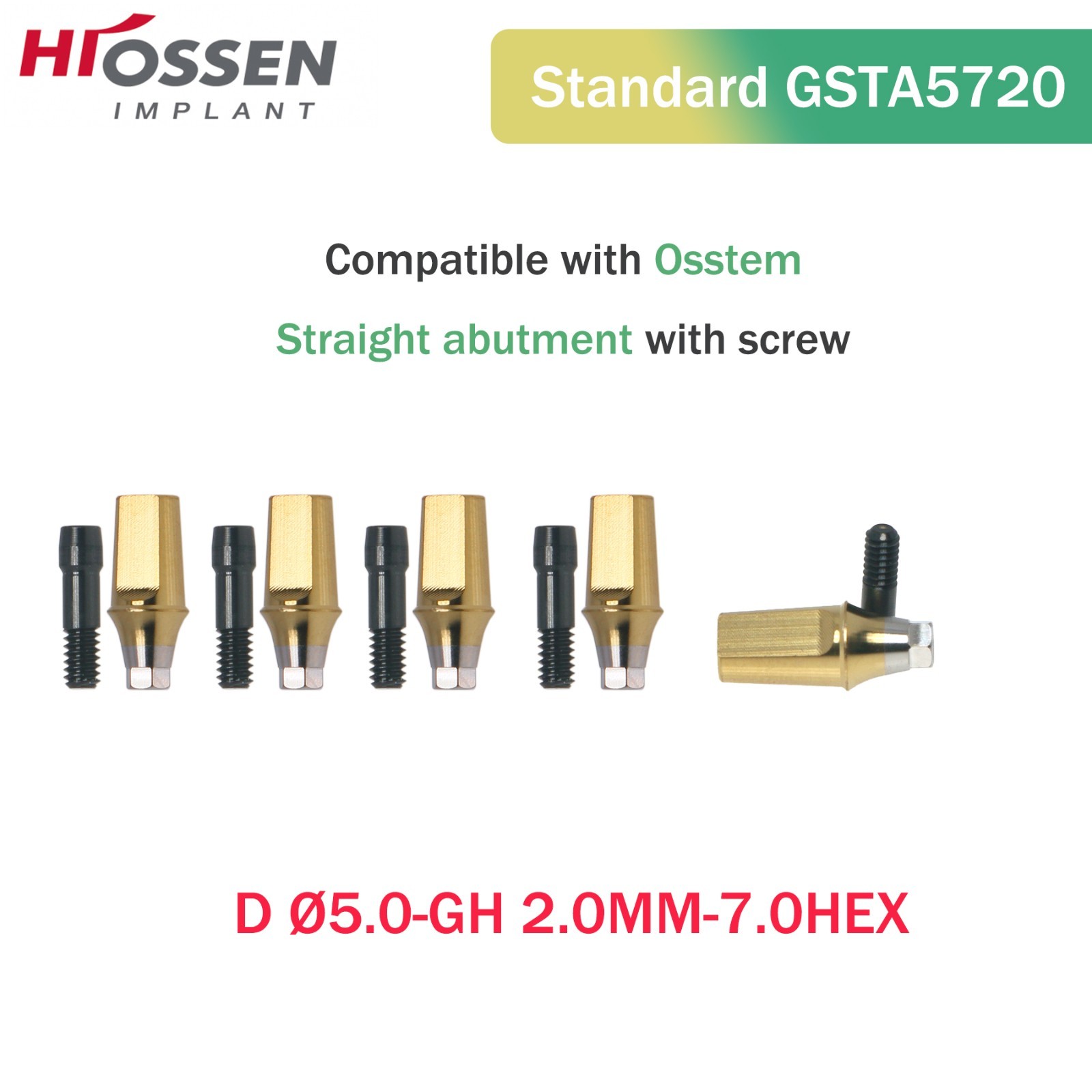 Dental Straight Transfer Abutment Regular Ø5.0 mm Hex GH 1–6 mm Hiossen/Osstem