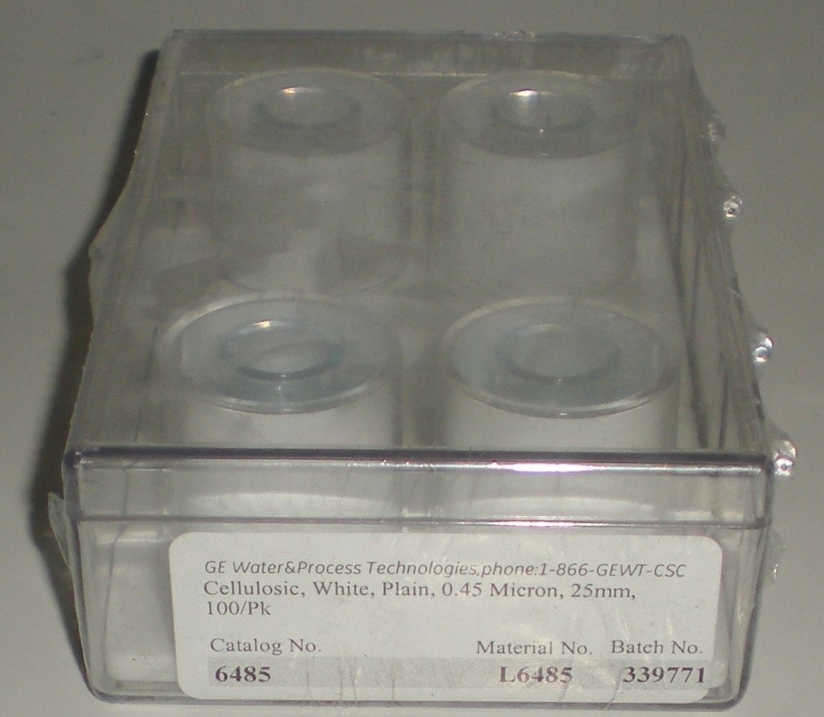 GE L6485 CELLULOS NITRATE MEMBRANE FILTER 25MM DIAMETER CIRCLES 0.45 µm MICRON