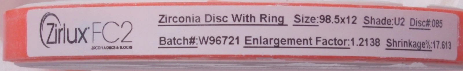 Used Scratched Zirlux FC2 Zirconia Disc Blank U4 98.5×12 mm 1.2190 Enlargement