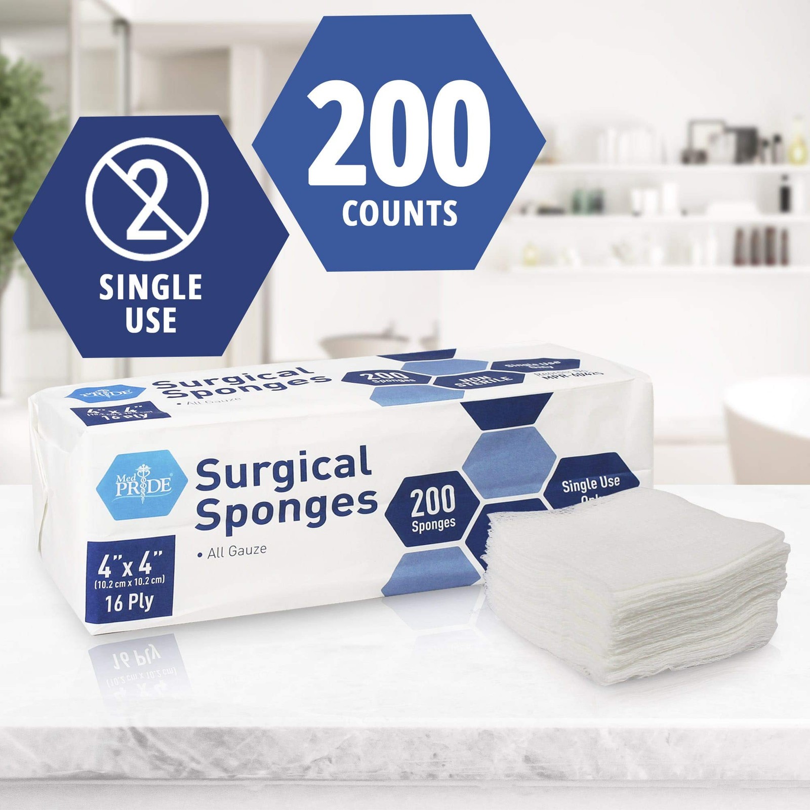 MED PRIDE All Cotton Non-Stick Bandage Supplies 4x4in 4×4 Inch (Pack of 200)