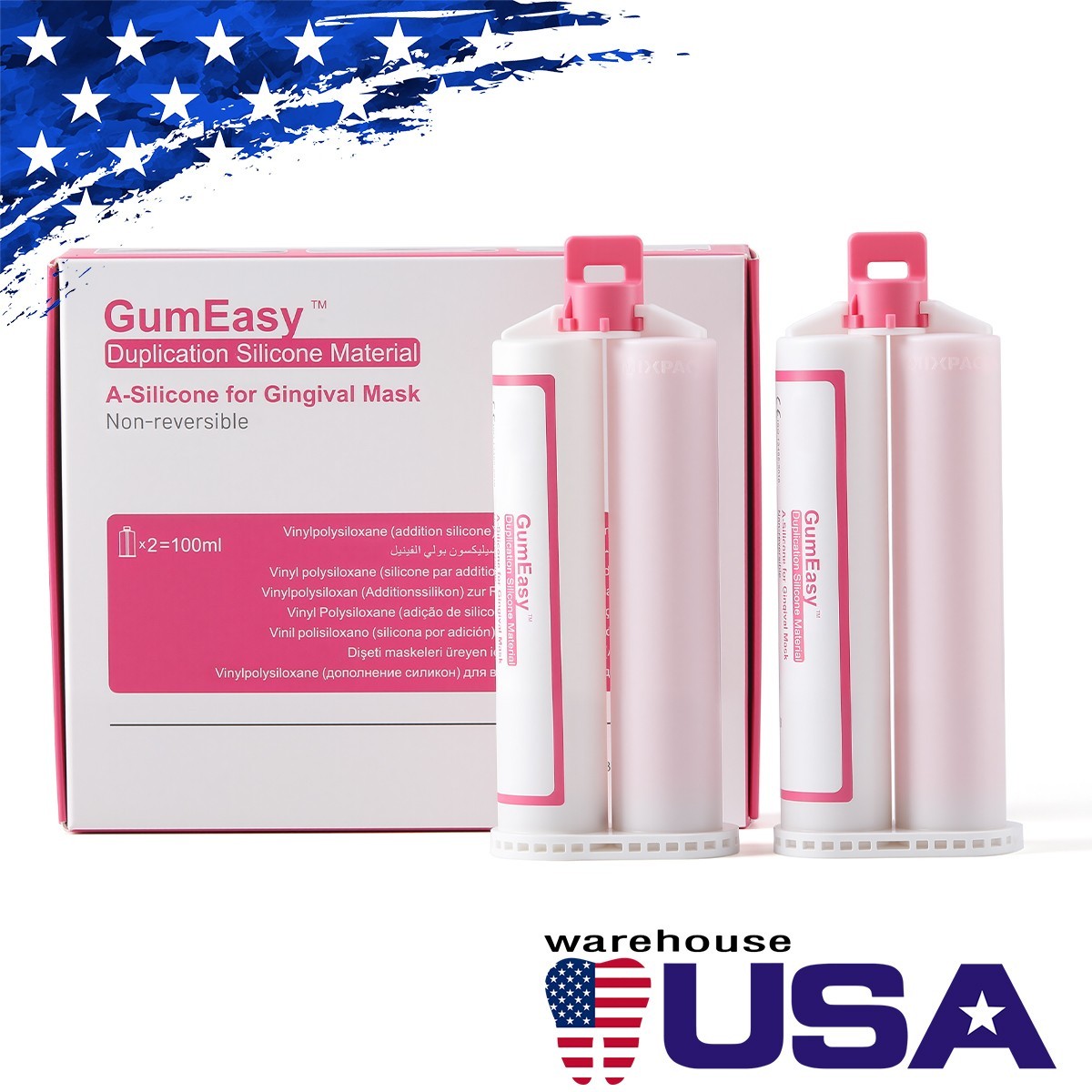 AZDENT Automix Flexible A-Silicone for Gingival Masks Duplication Silicone USA