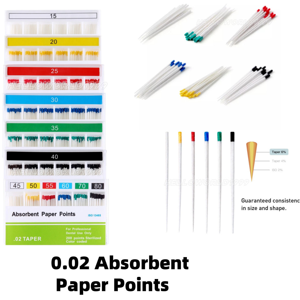 Dental Endo Gutta Absorbent Paper Points Fiber Taper 0.02/0.04/0.06 15#-40#