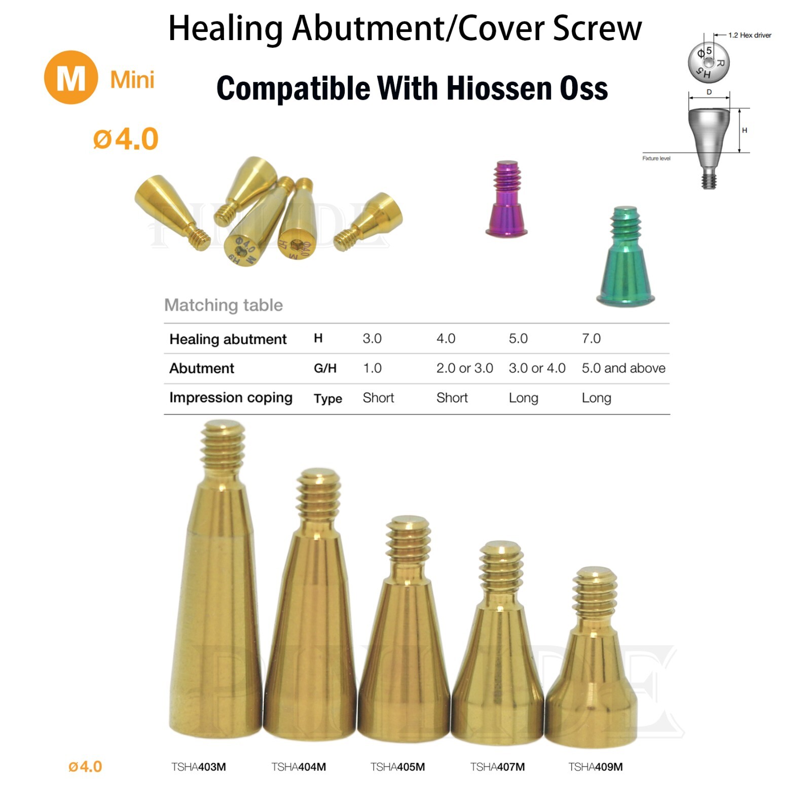 Dental Cap Healing Abutment Healing Cover Screw Fit Hiossen Mini Regular Implant