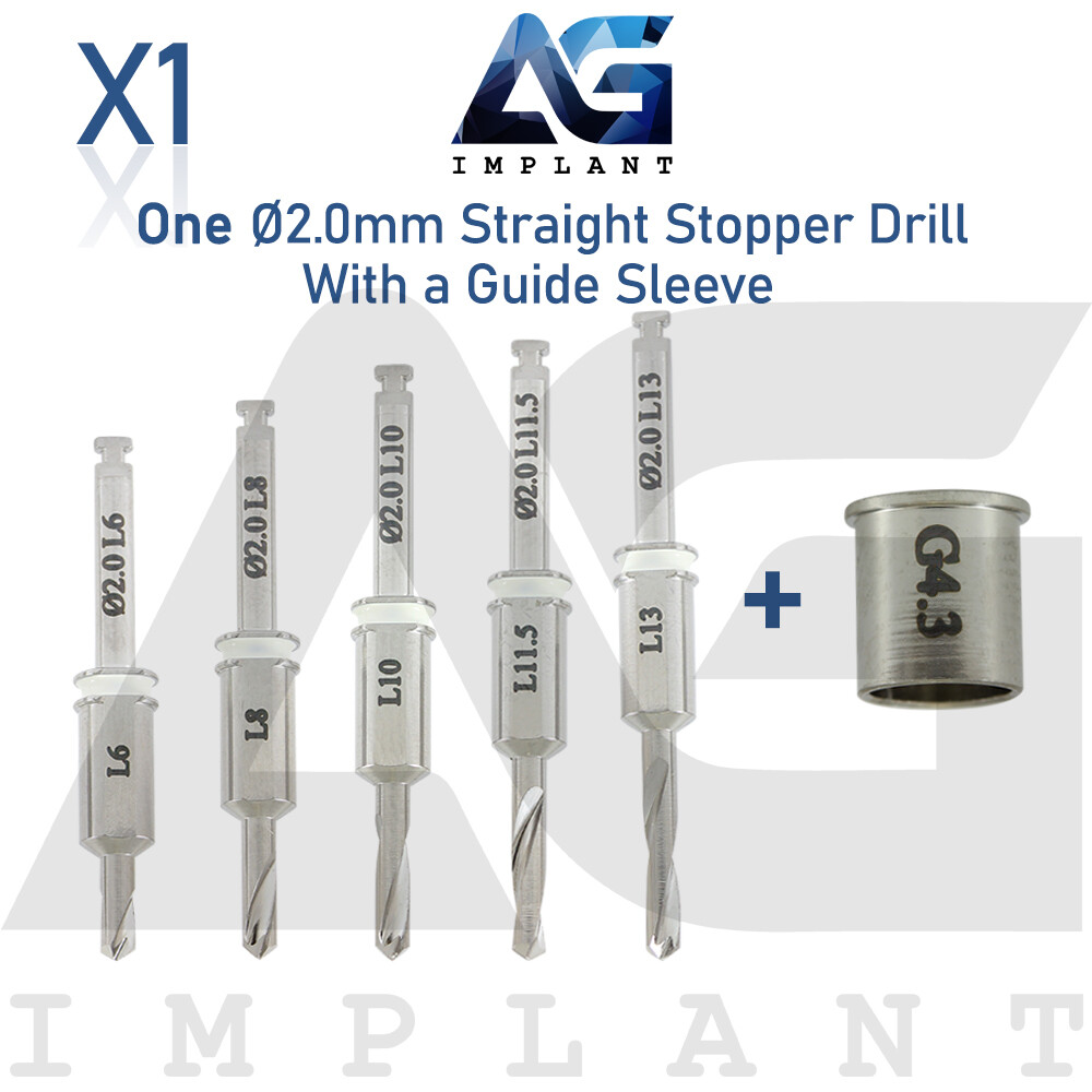 1 Dental Straight Guided Stopper Drill 2.0mm Set With Guide Sleeve White Color